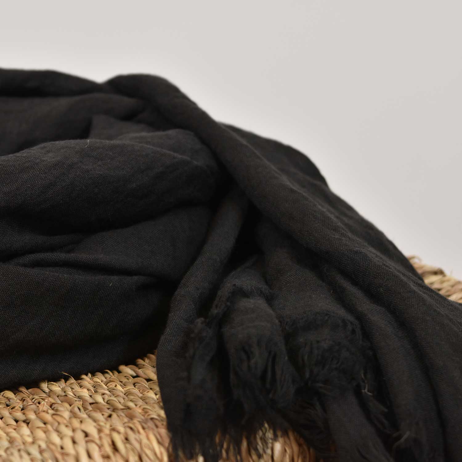 Black Plain frayed scarf