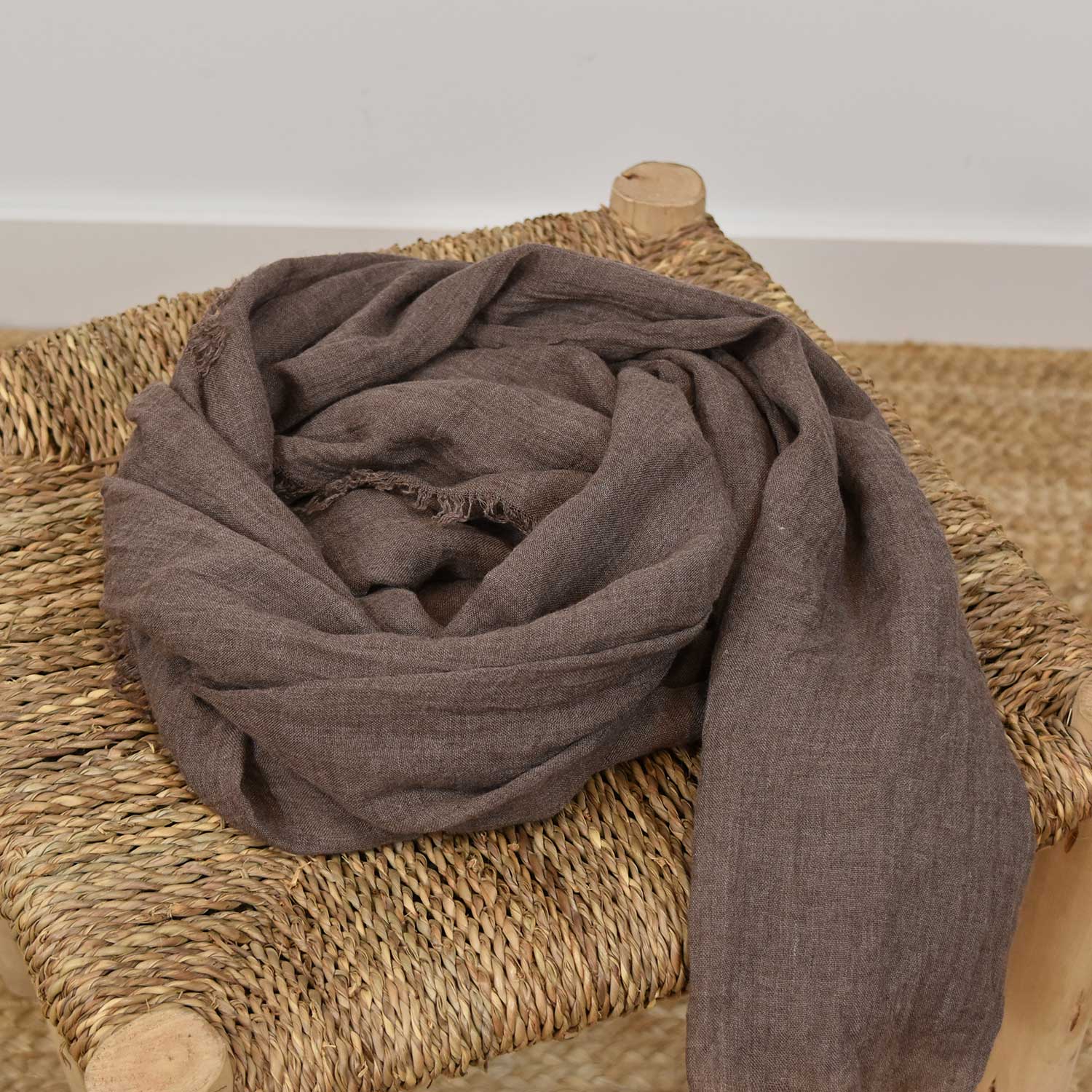 Brown Plain frayed scarf
