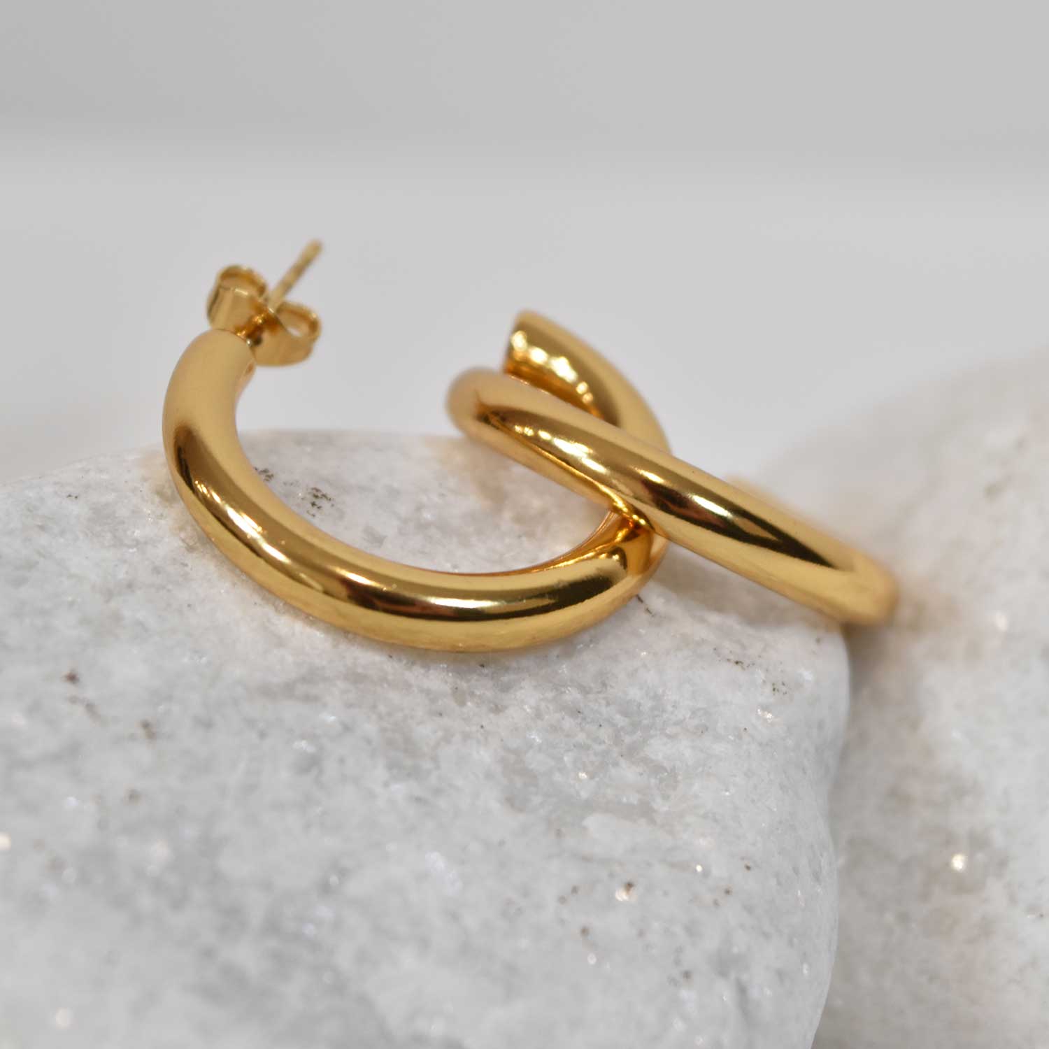 Gold plated steel hoop earrings