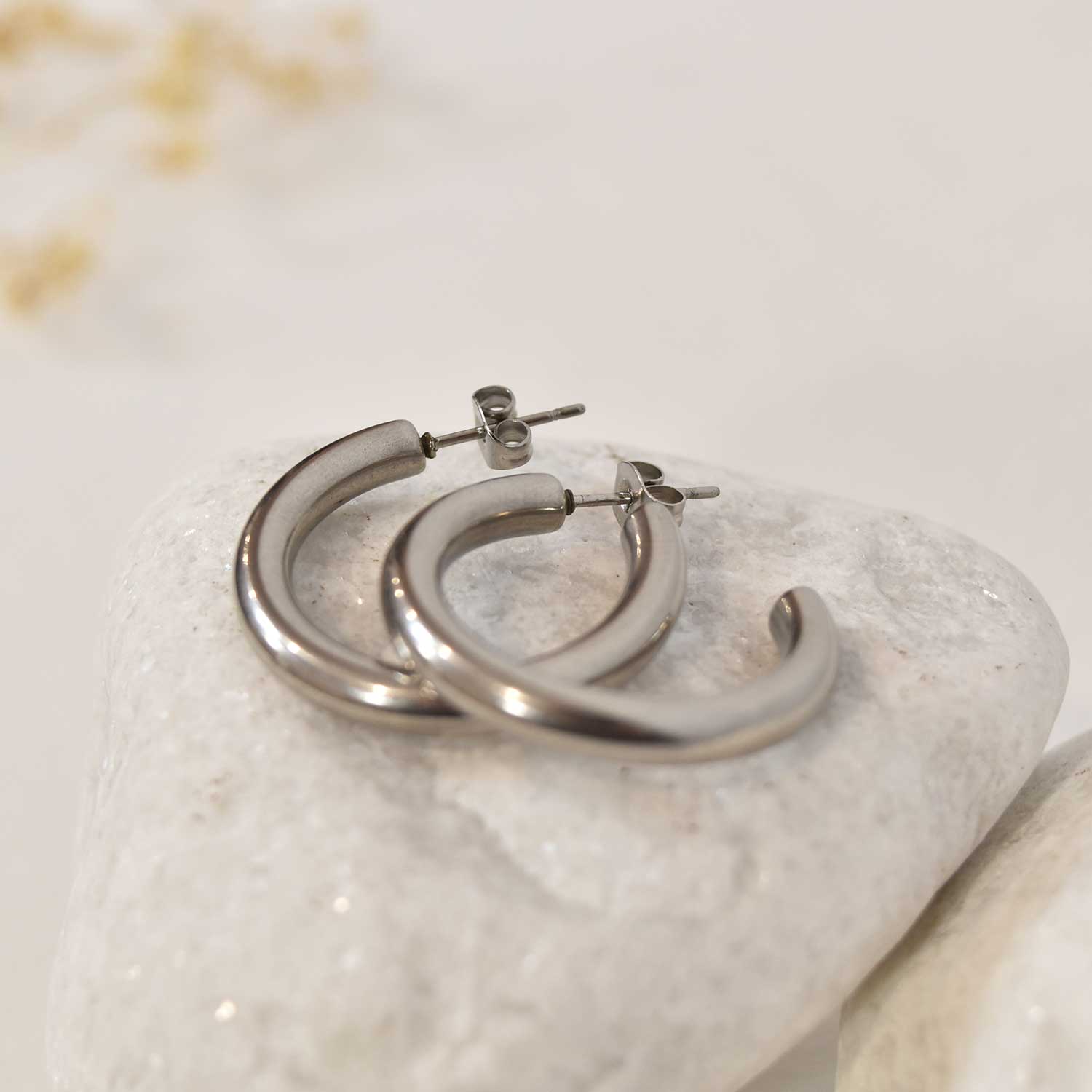 Silver plated steel hoop earrings