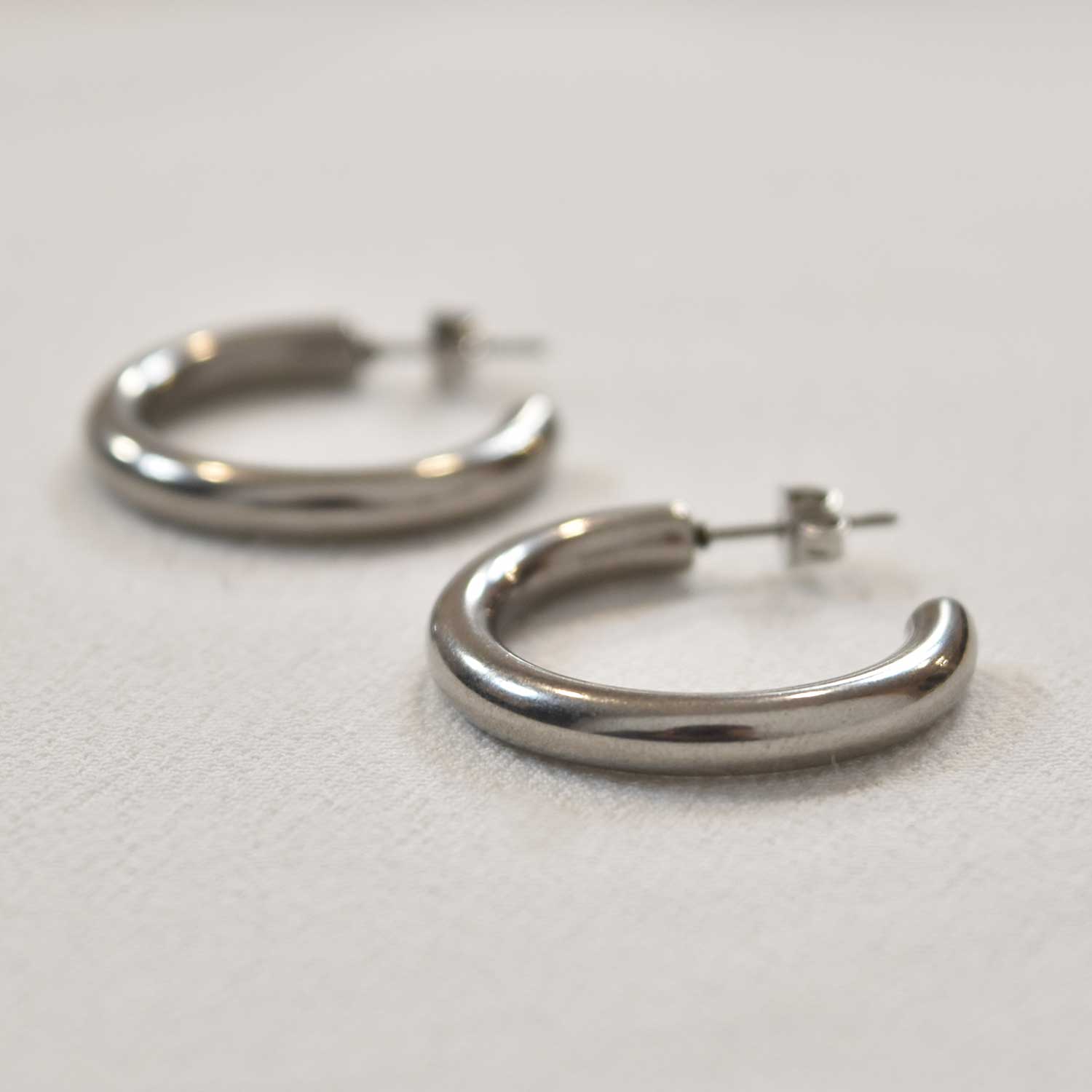 Silver plated steel hoop earrings
