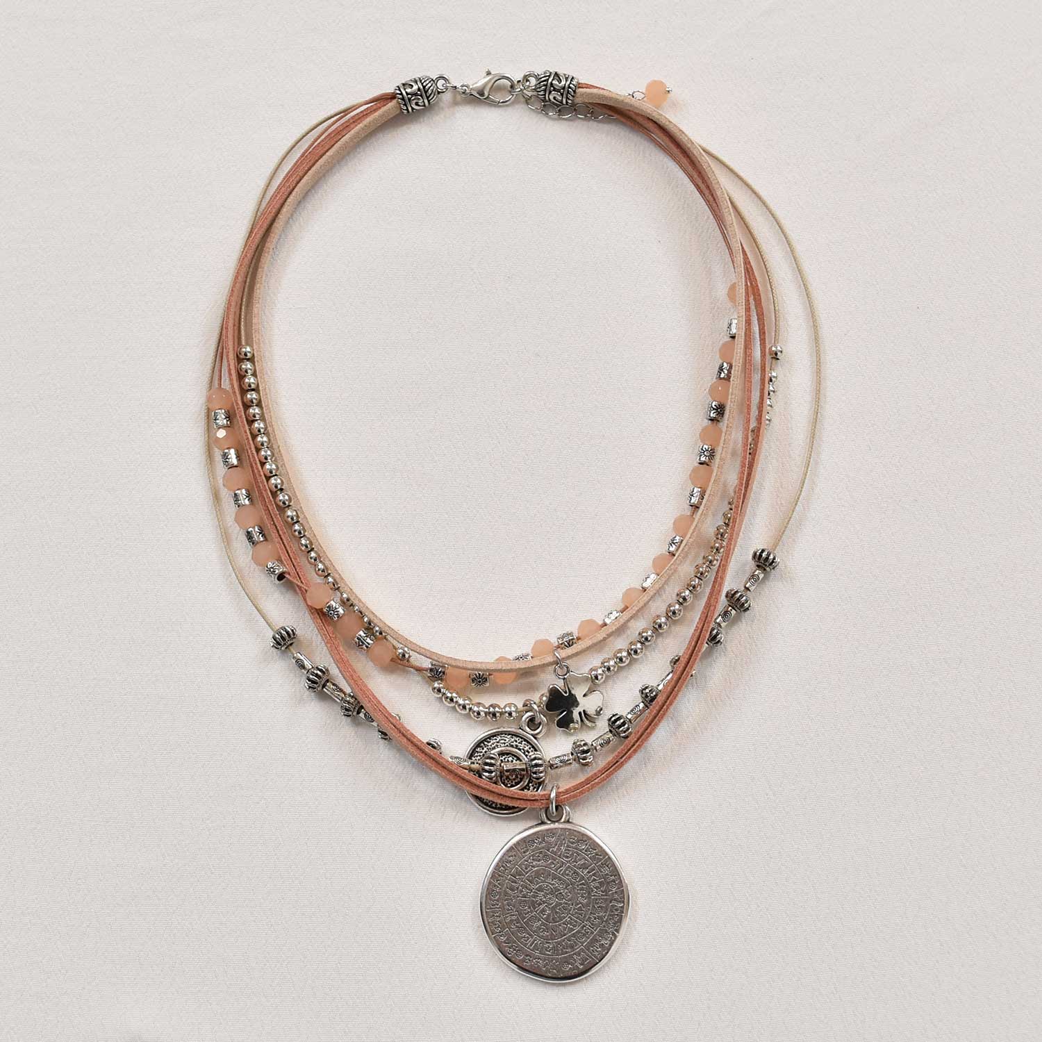 Silvery and pink layered necklace