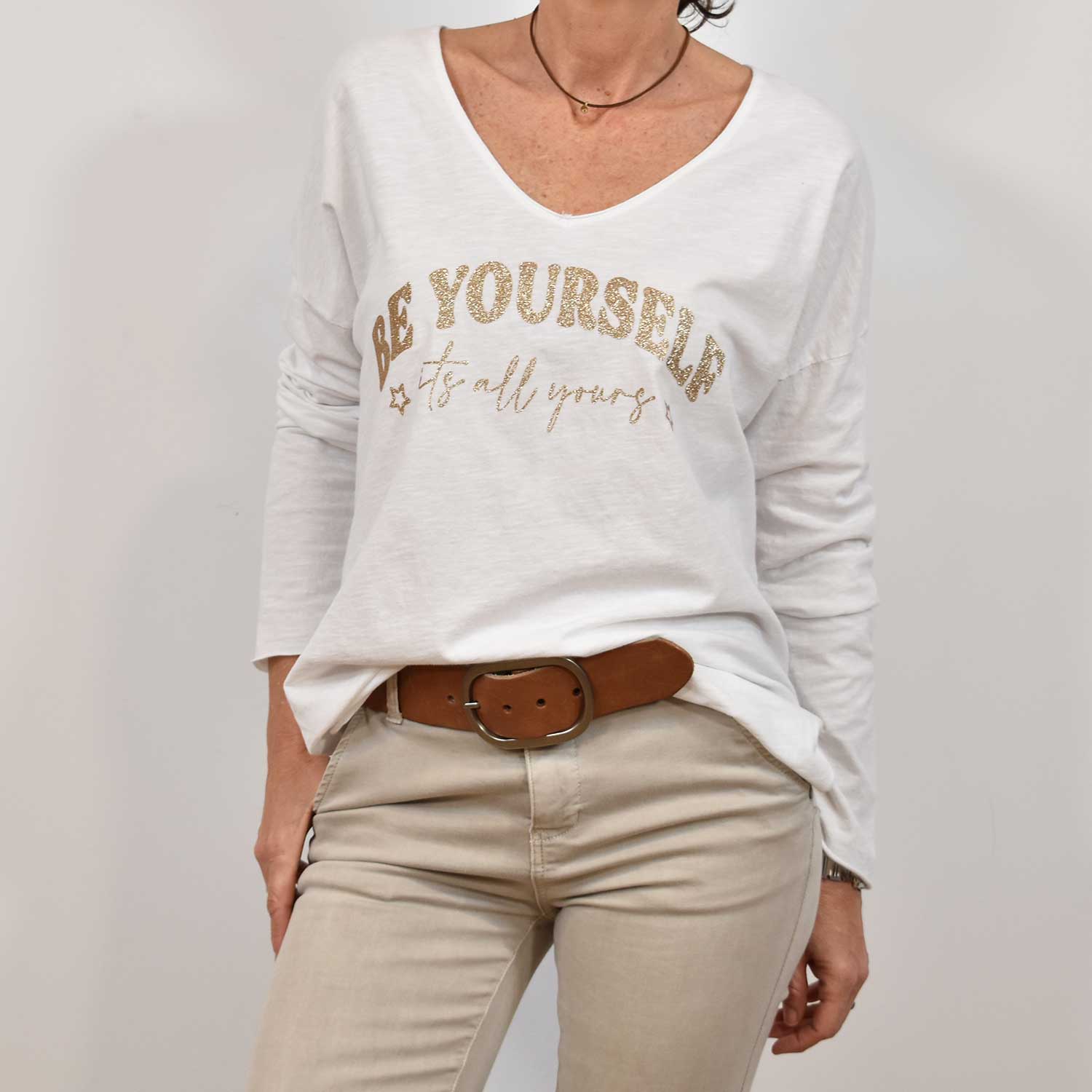 T-shirt 'Be Yourself' blanc