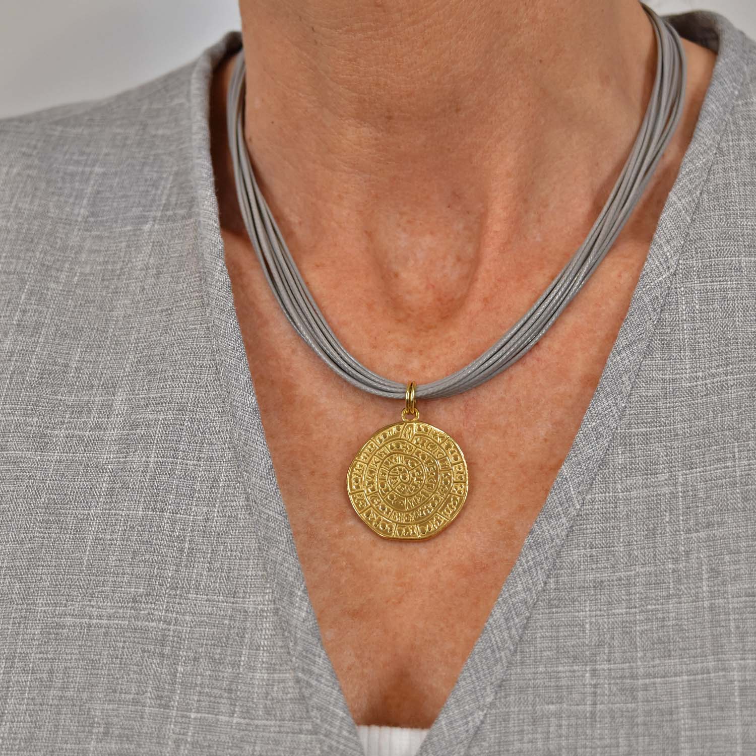 Waxed grey coin necklace