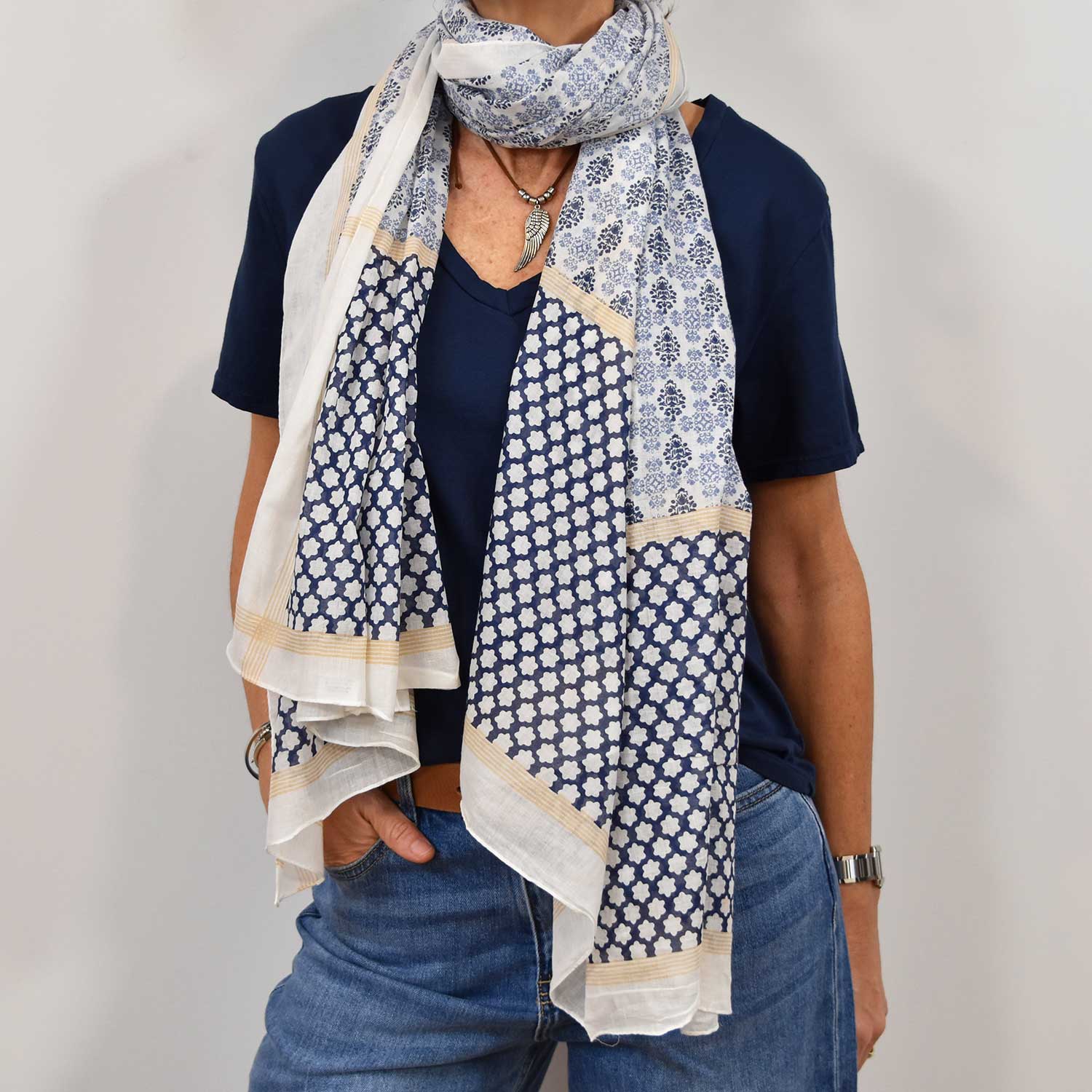 Blue printed scarf