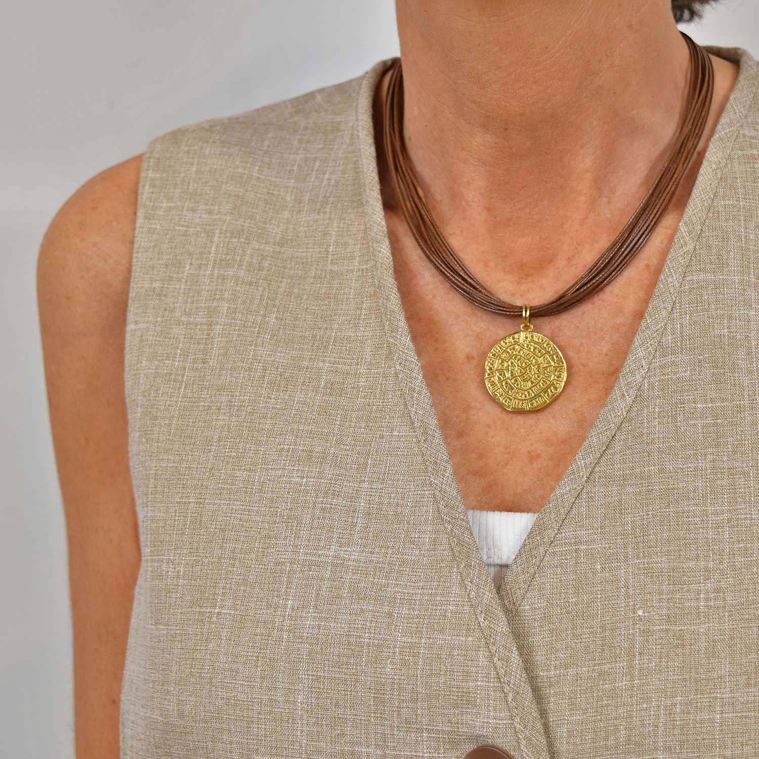 Waxed brown coin necklace