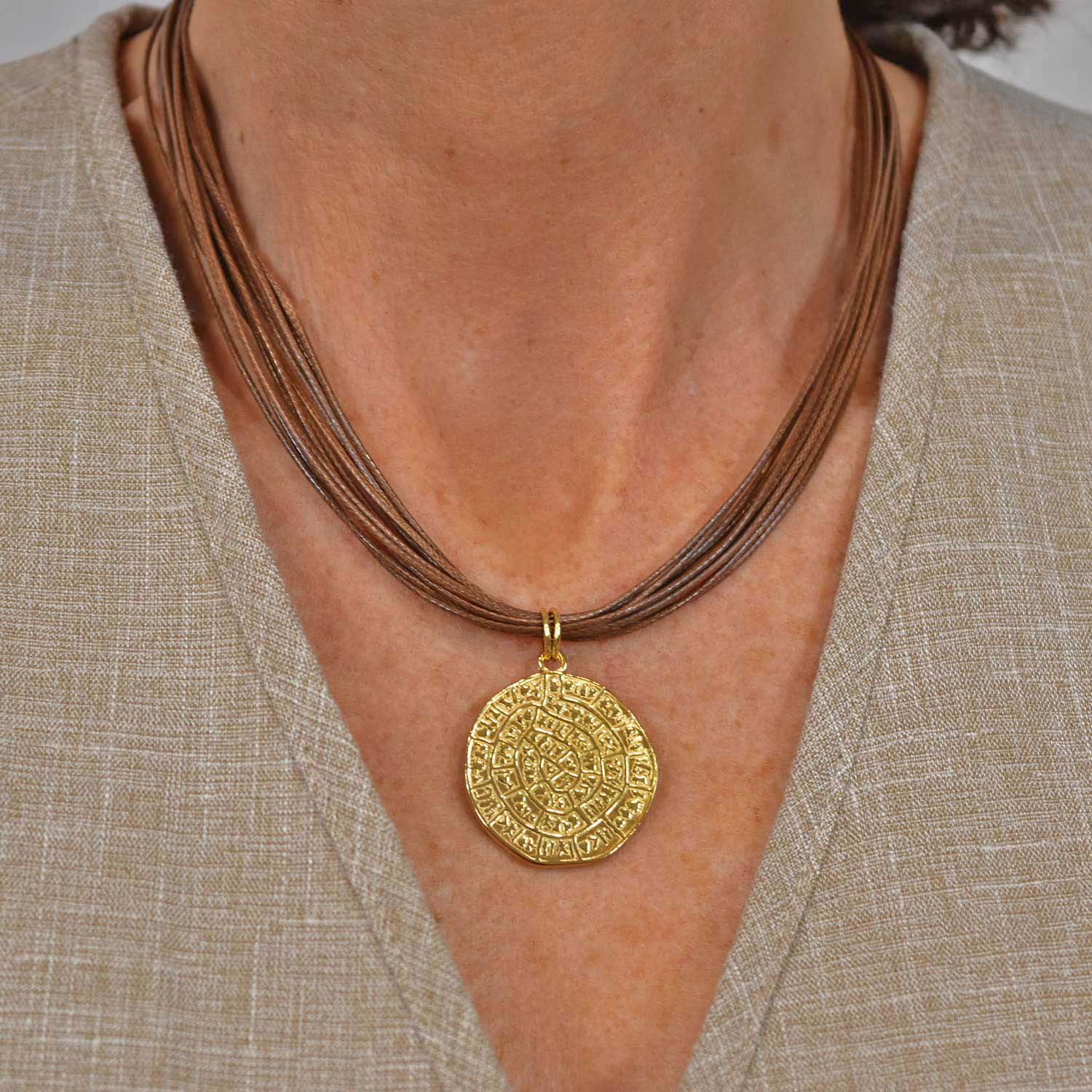Waxed brown coin necklace