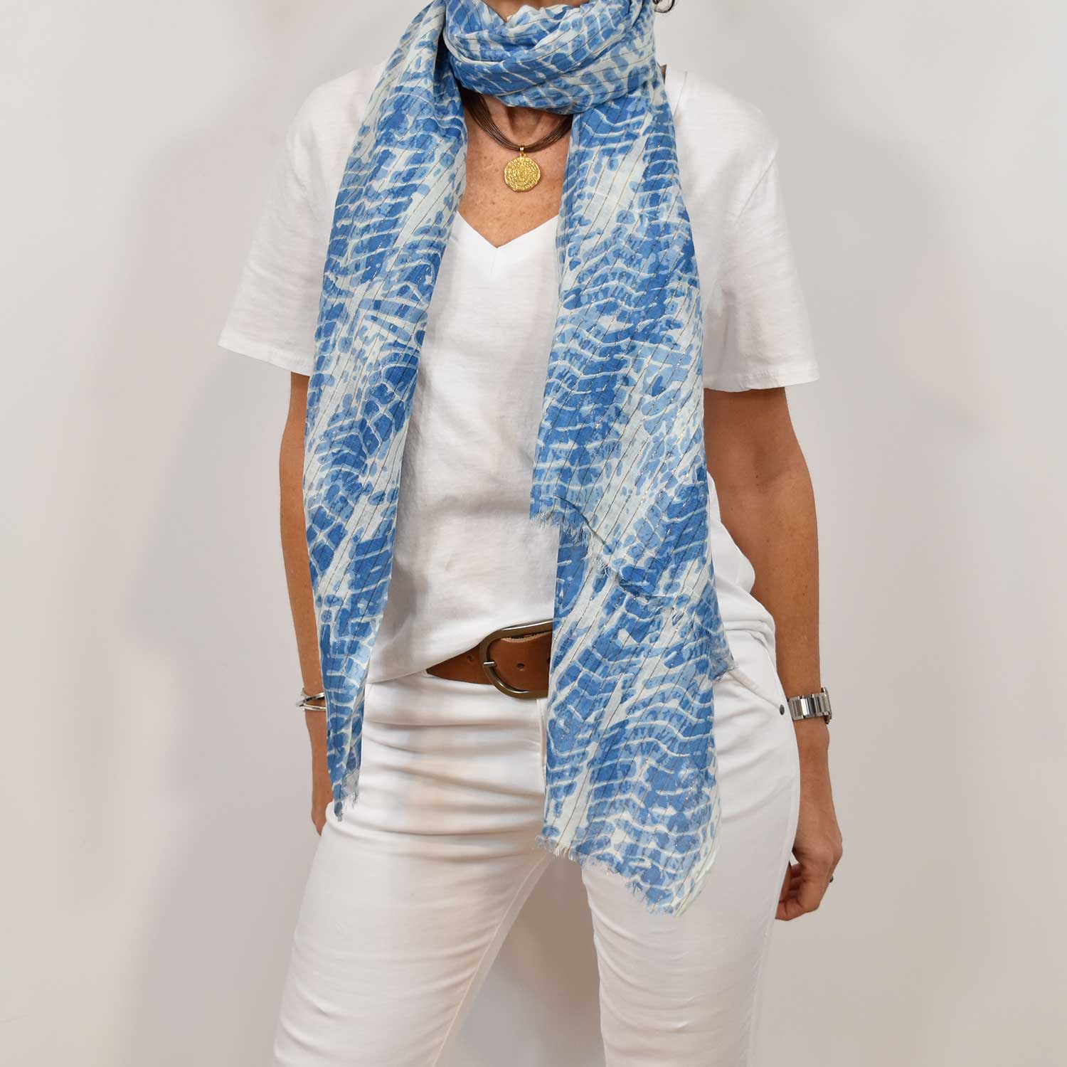 Blue shiny tie dye scarf
