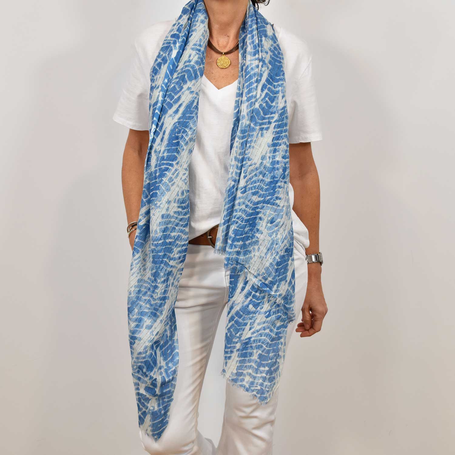 Blue shiny tie dye scarf