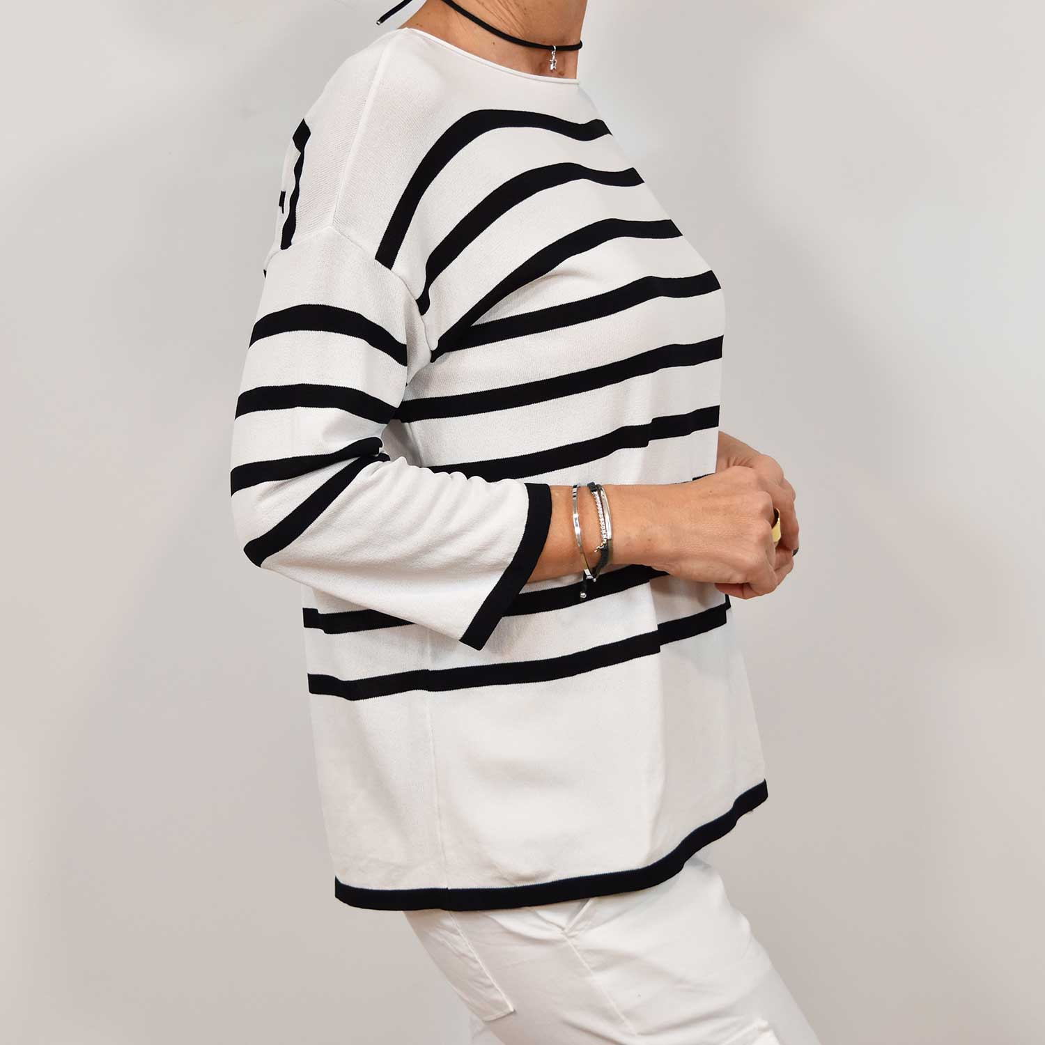 White fluid striped sweater