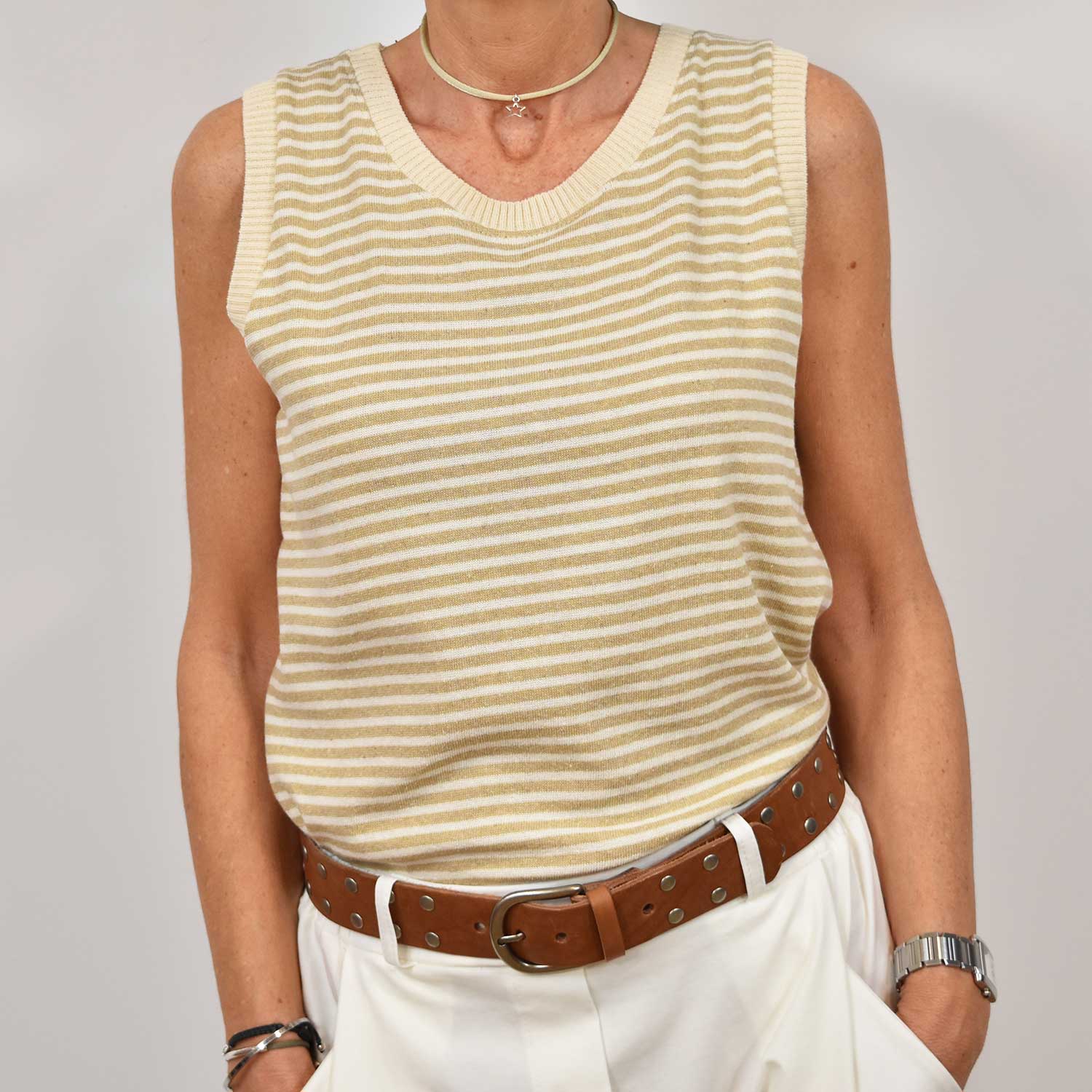 Top a rayures coton beige