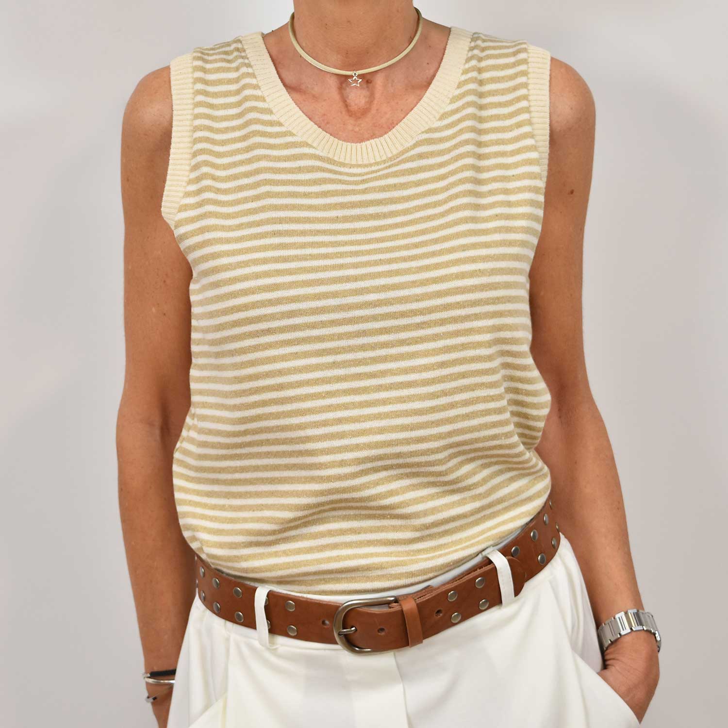 Top a rayures coton beige