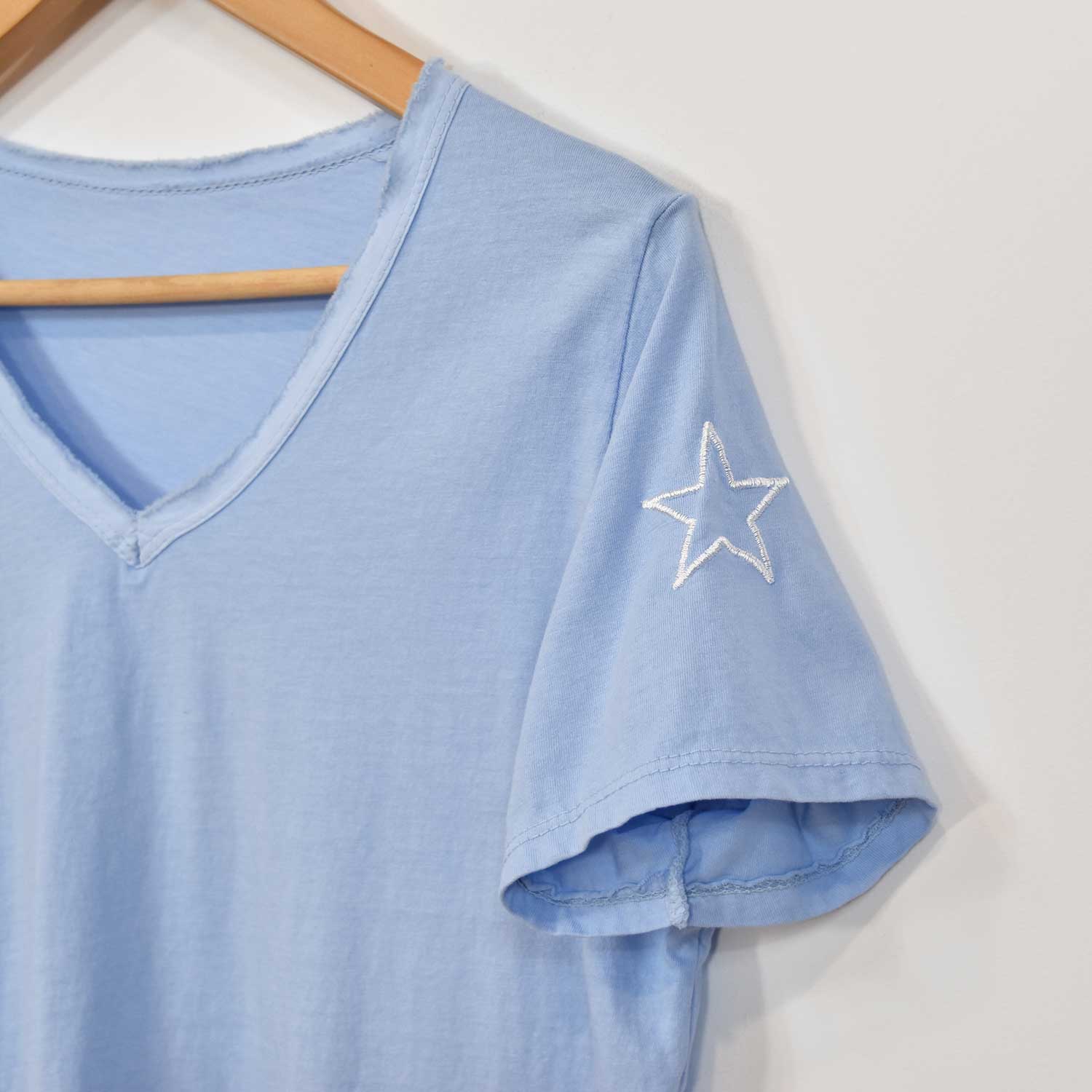 Blue star sleeve t-shirt