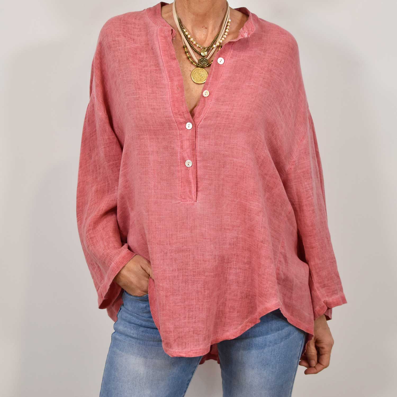 Strong pink mao linen blouse