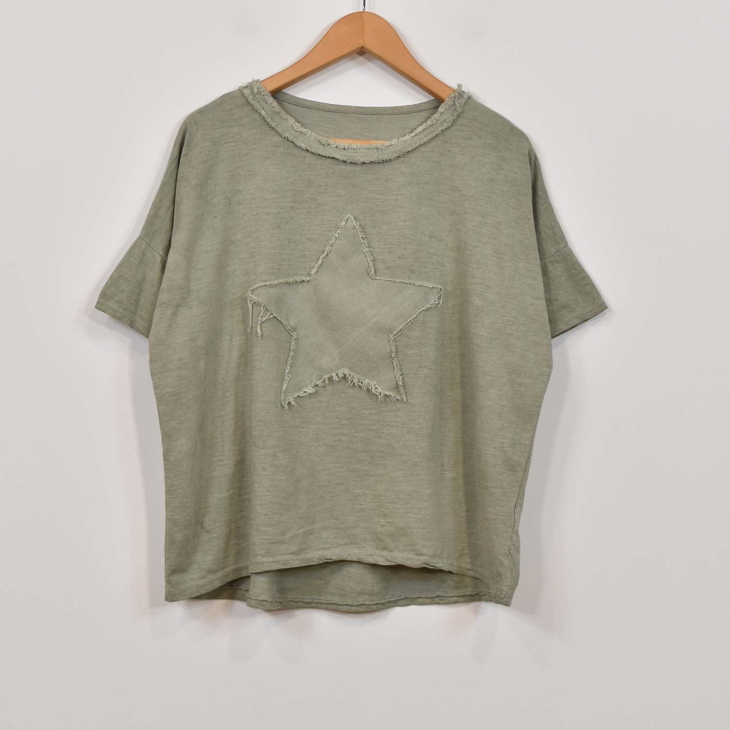 Kaki fringed star t-shirt
