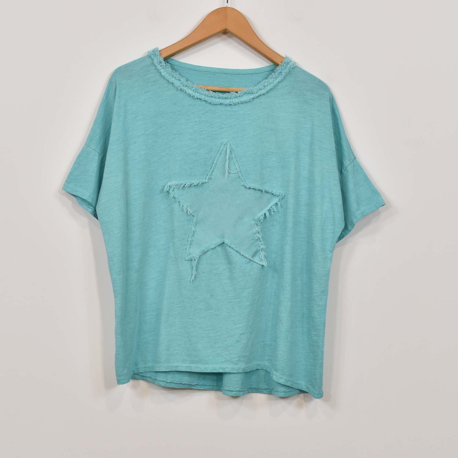 T-shirt à étoiles frangées turquoise