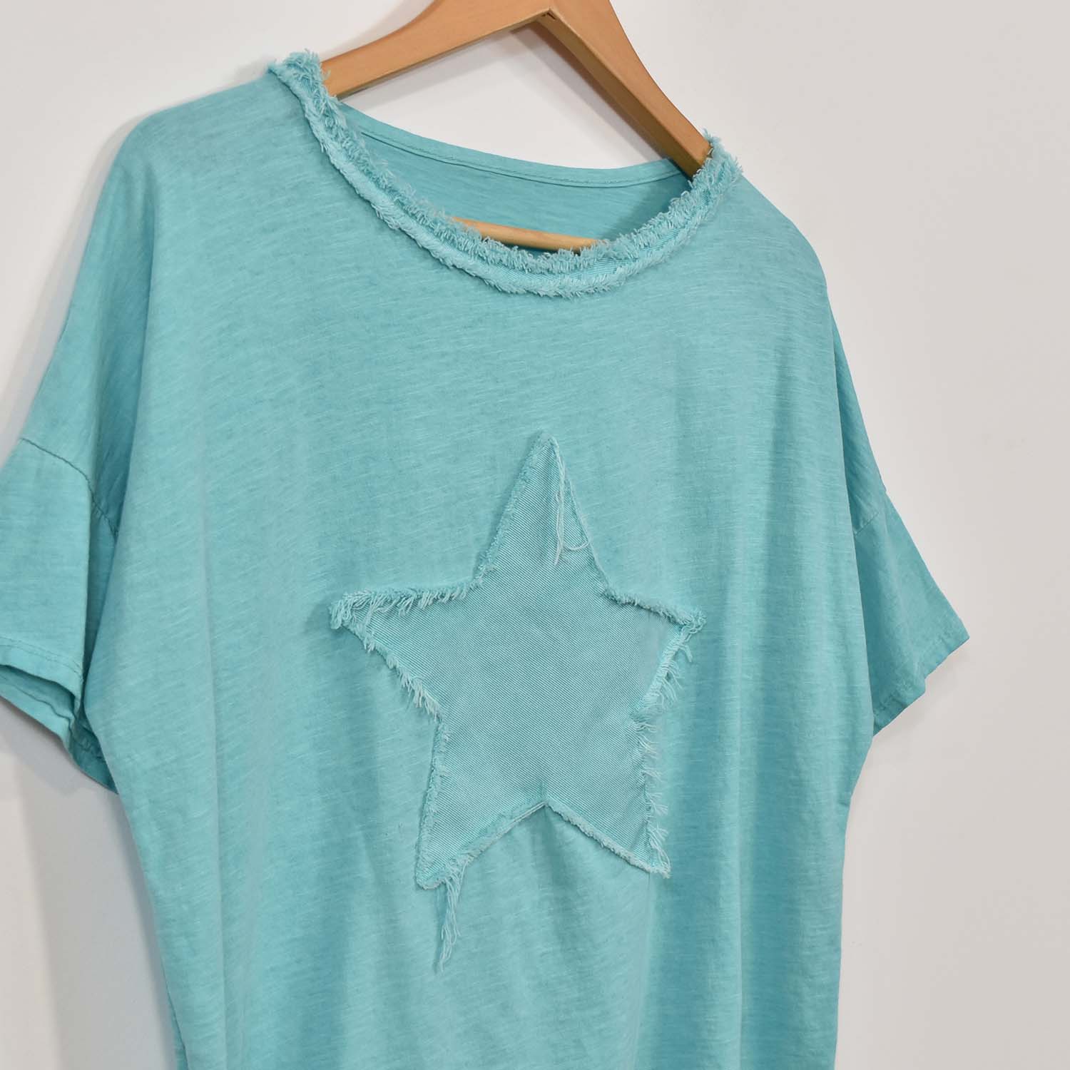 Camiseta estrella flecos turquesa