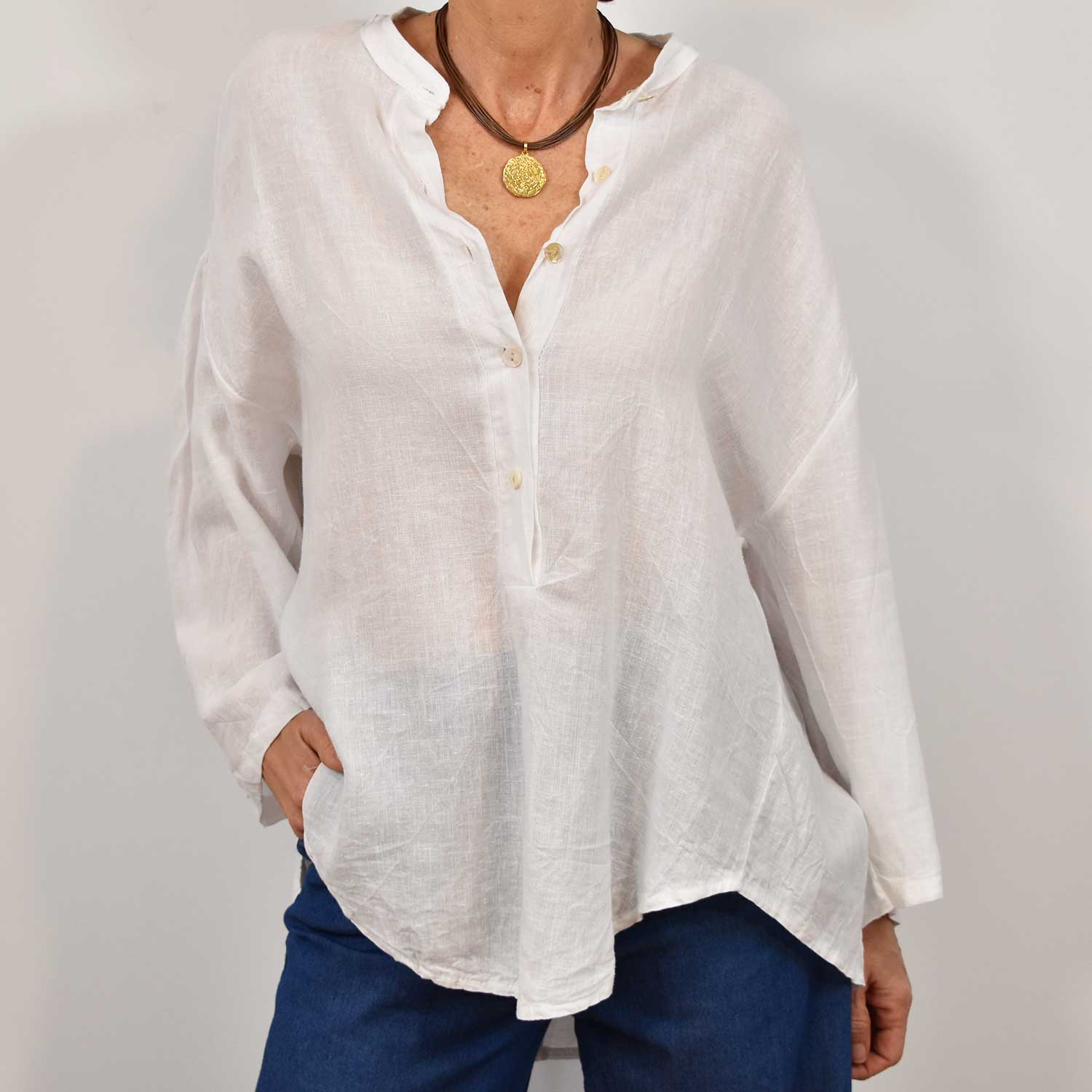 blouse mao en lin blanc