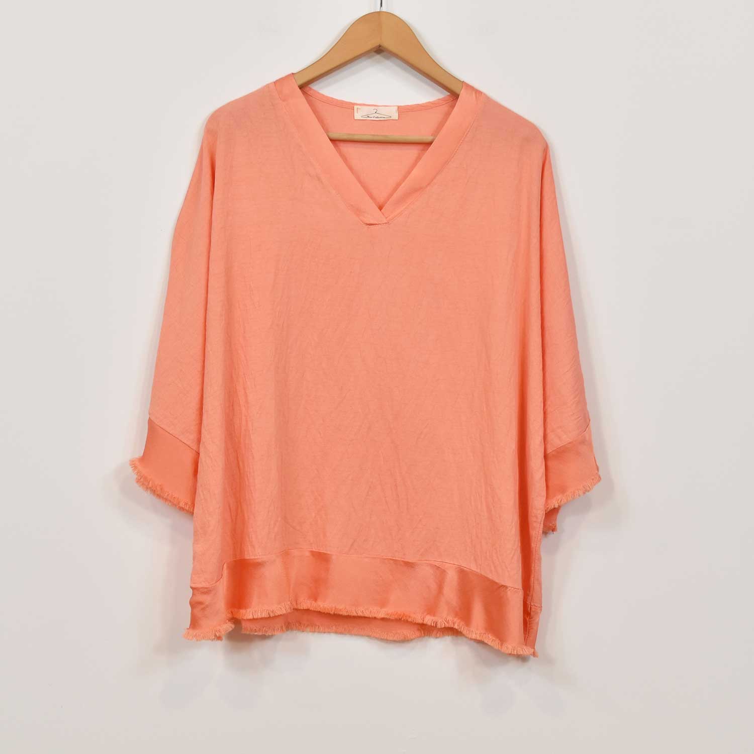 Orange satin frayed blouse