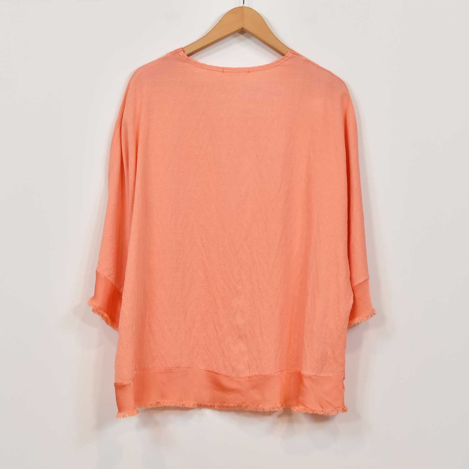 Orange satin frayed blouse