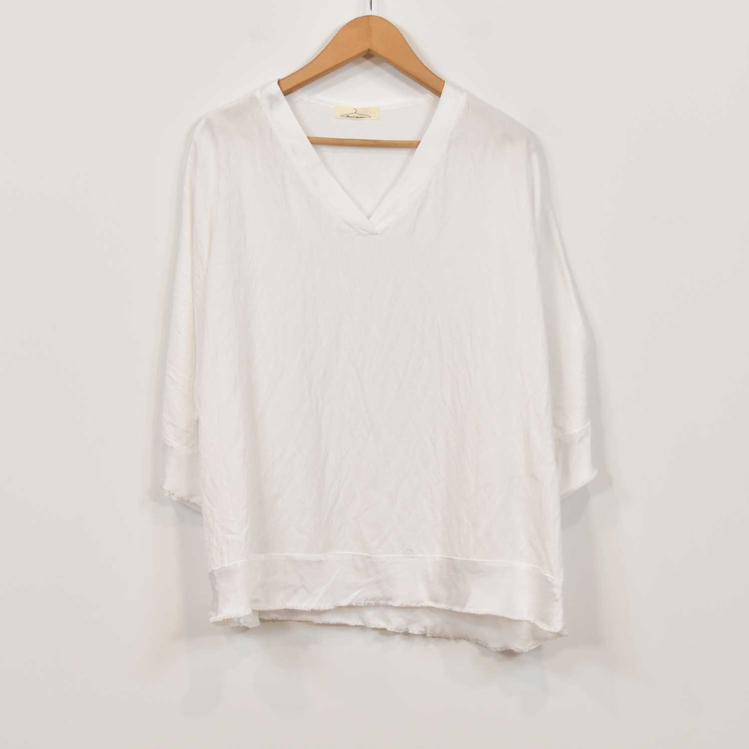 White satin frayed blouse