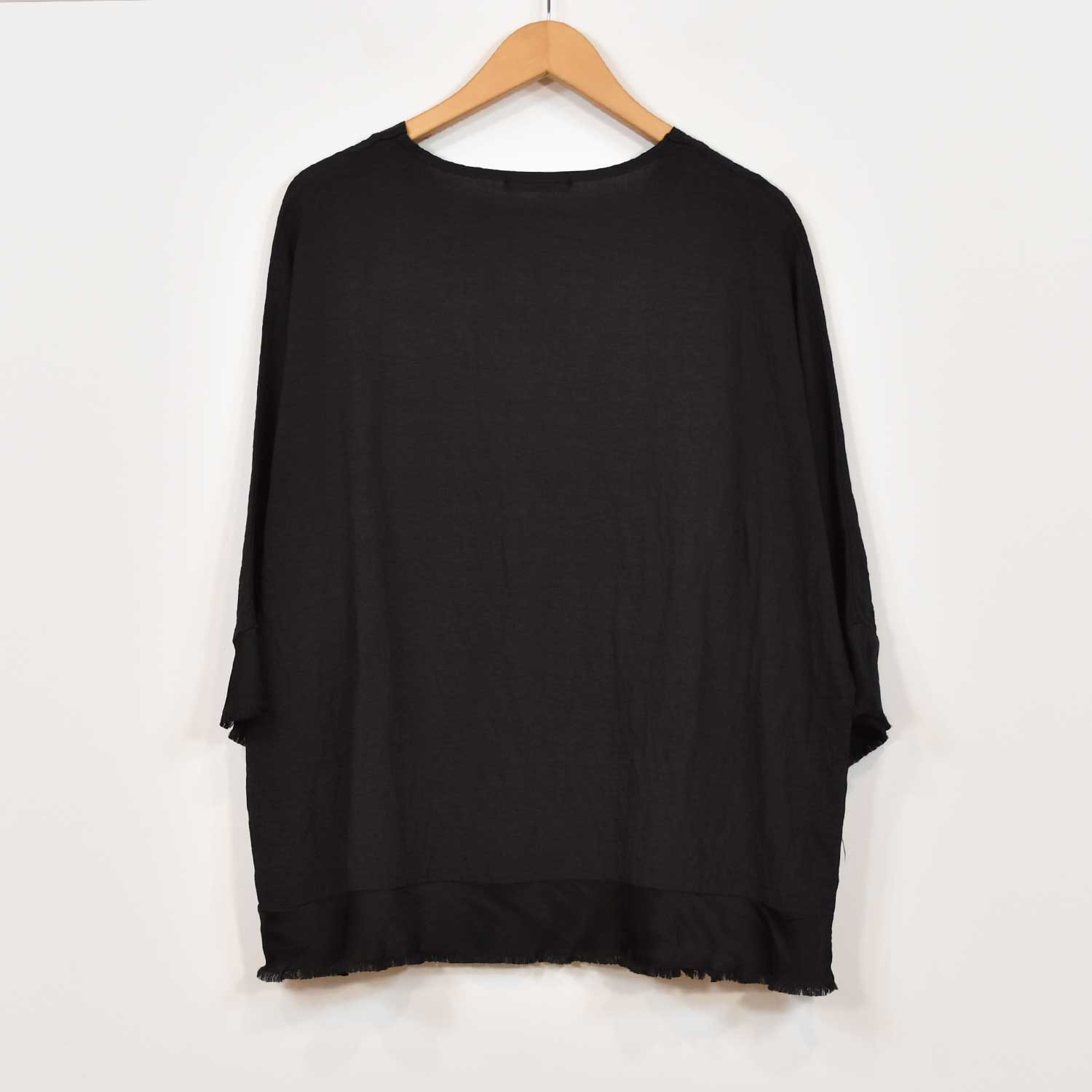 Black satin frayed blouse