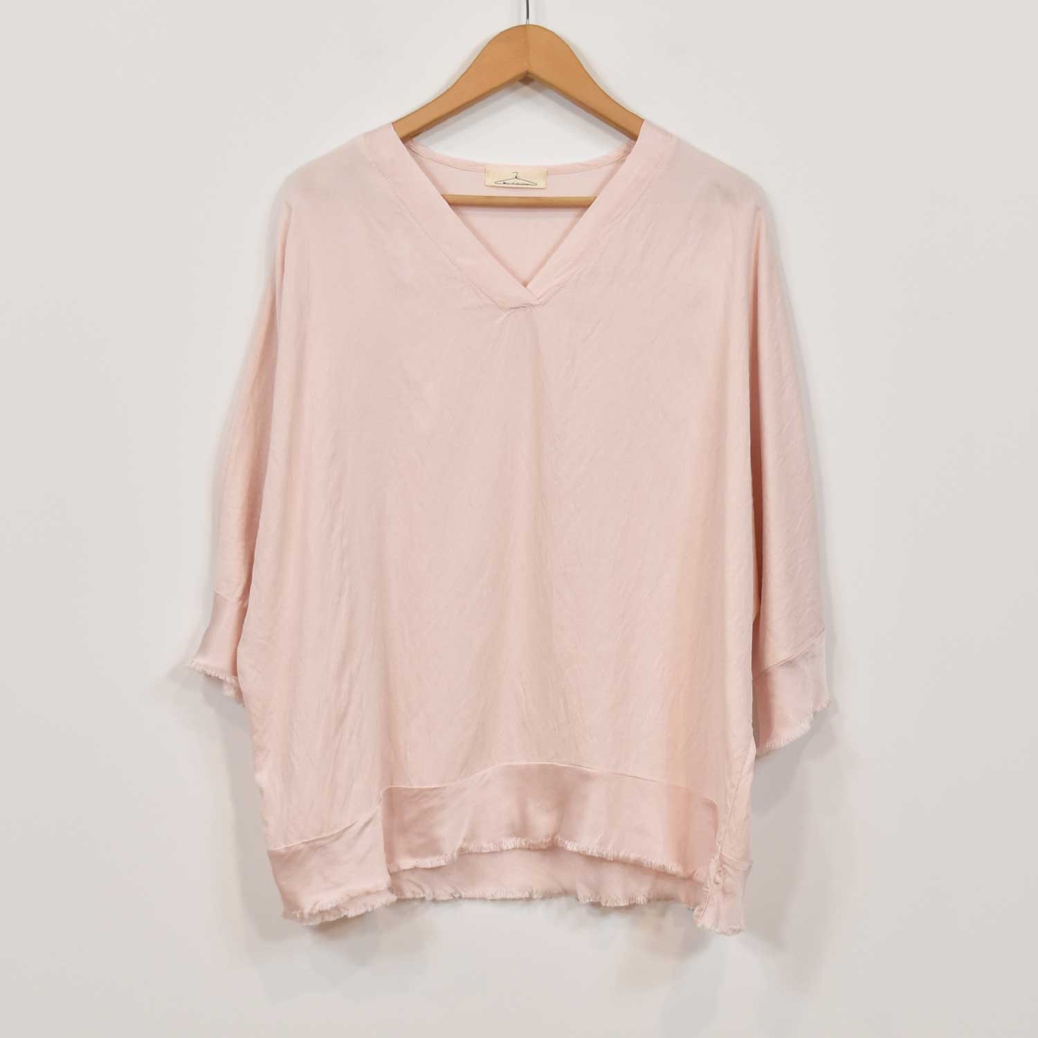 Pink satin frayed blouse