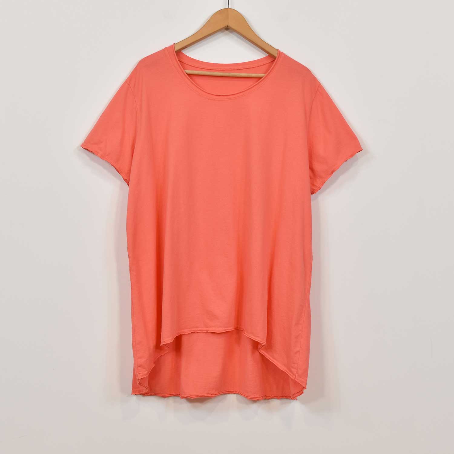 Coral short asymmetric basic t -shirt
