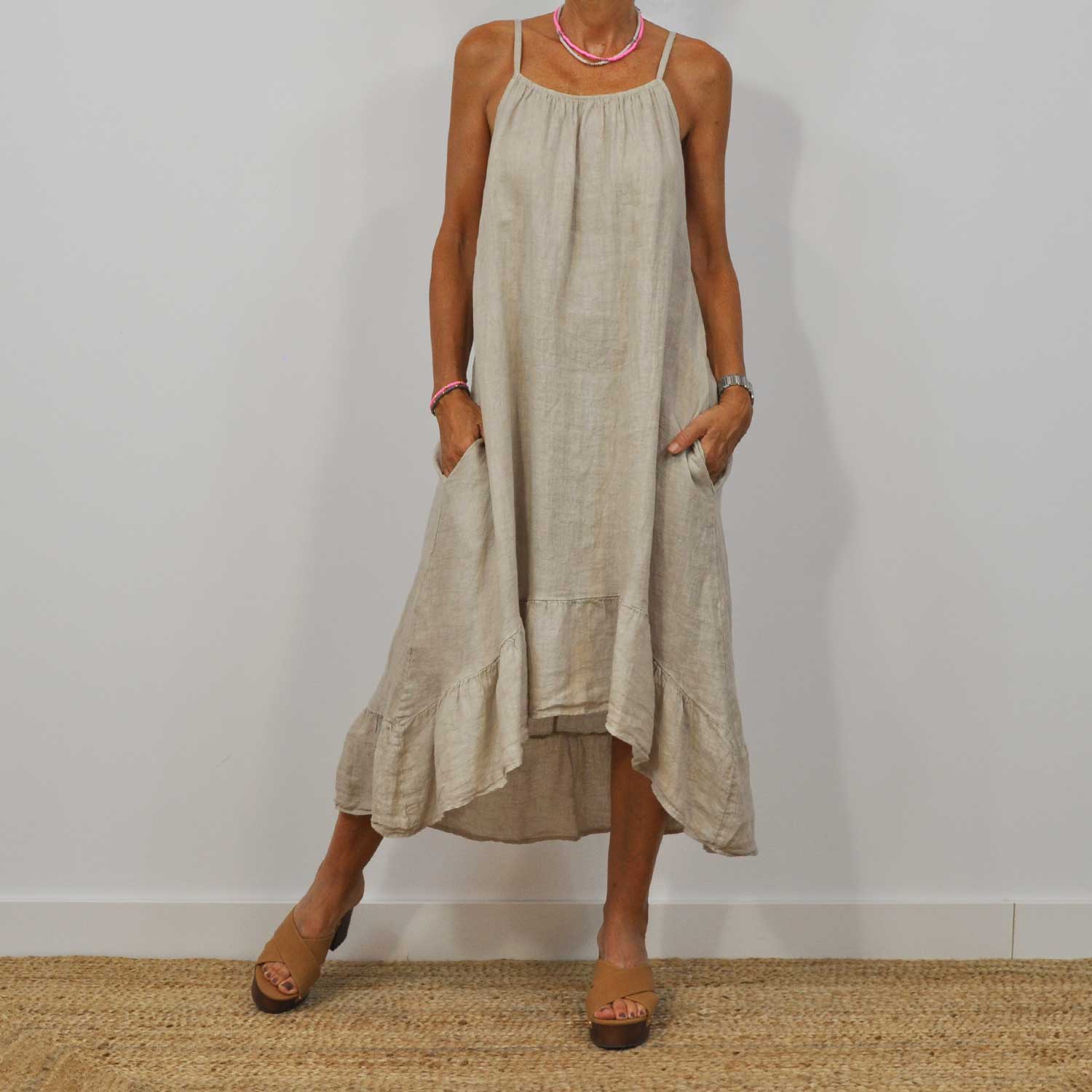 Beige asymmetrical linen dress