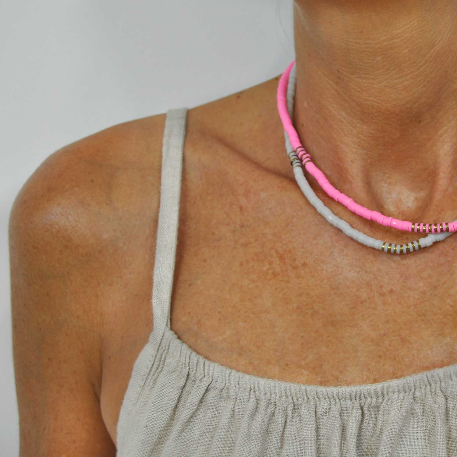 Collier disques rose