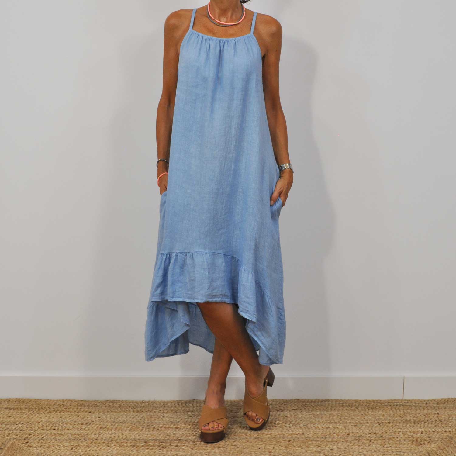 Blue asymmetrical linen dress