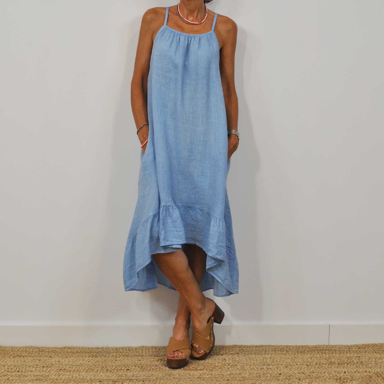 Blue asymmetrical linen dress