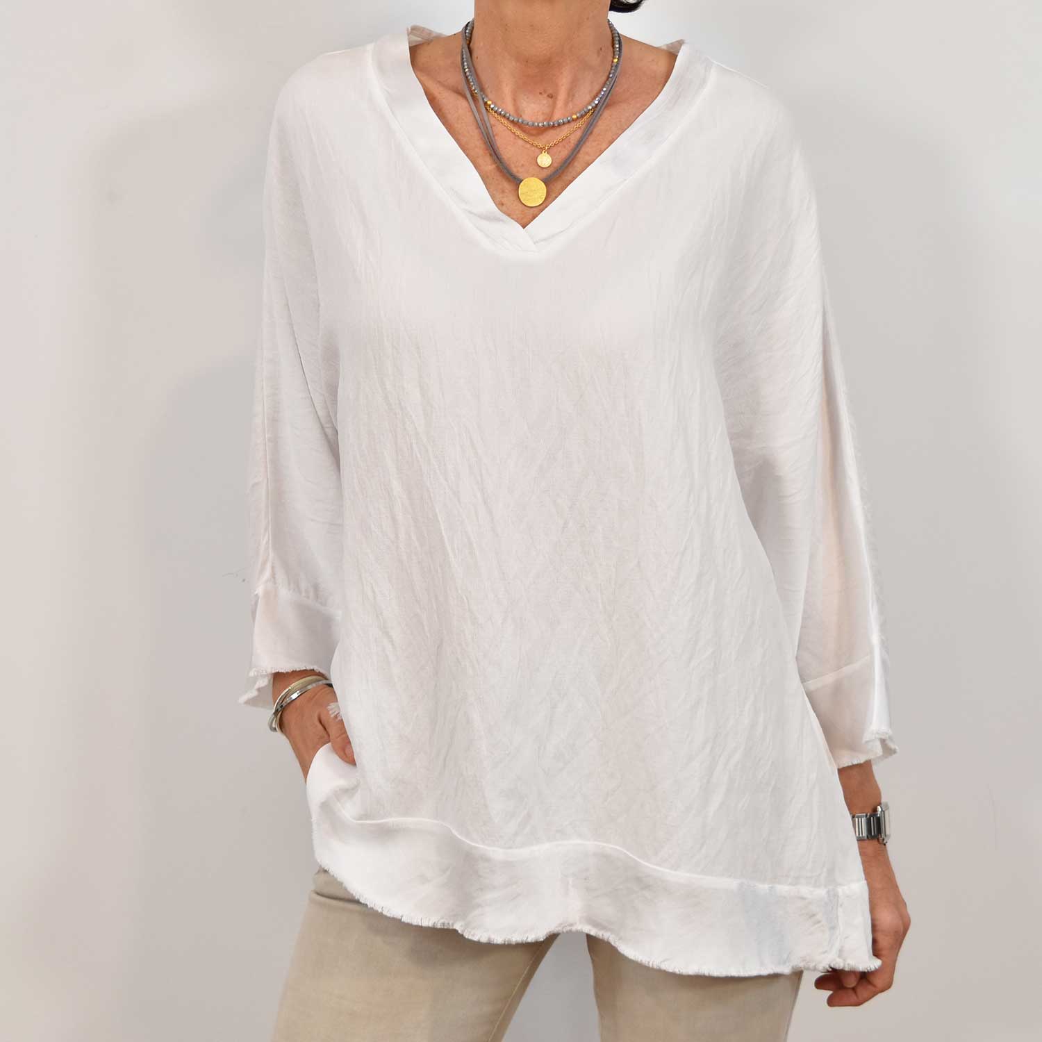 White satin frayed blouse