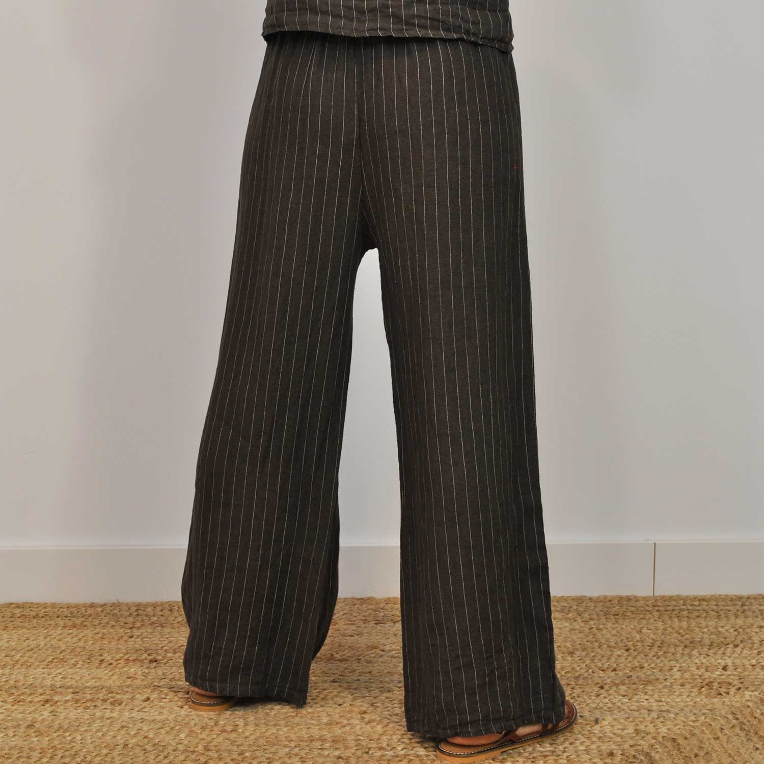 Brown stripes linen pants