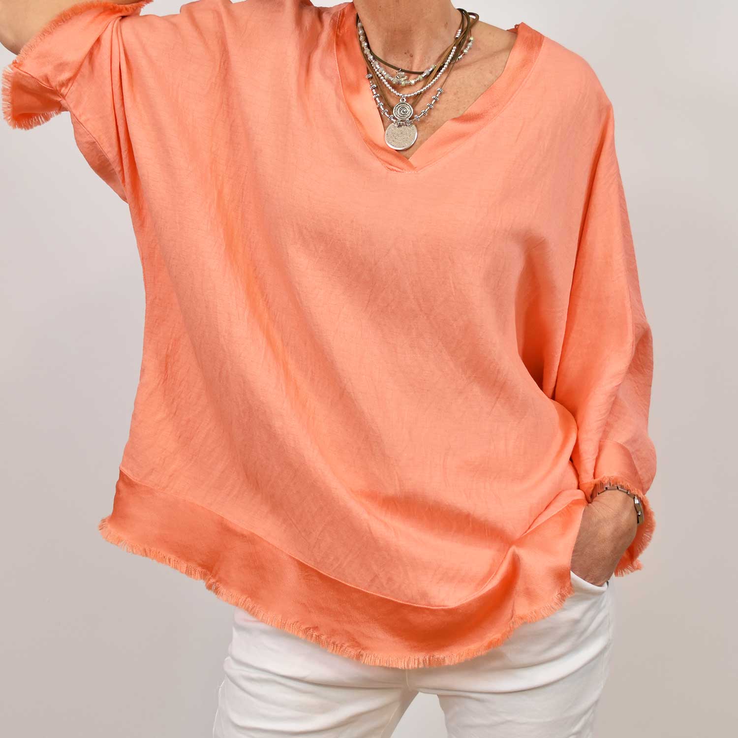 blouse satin effilochée orange