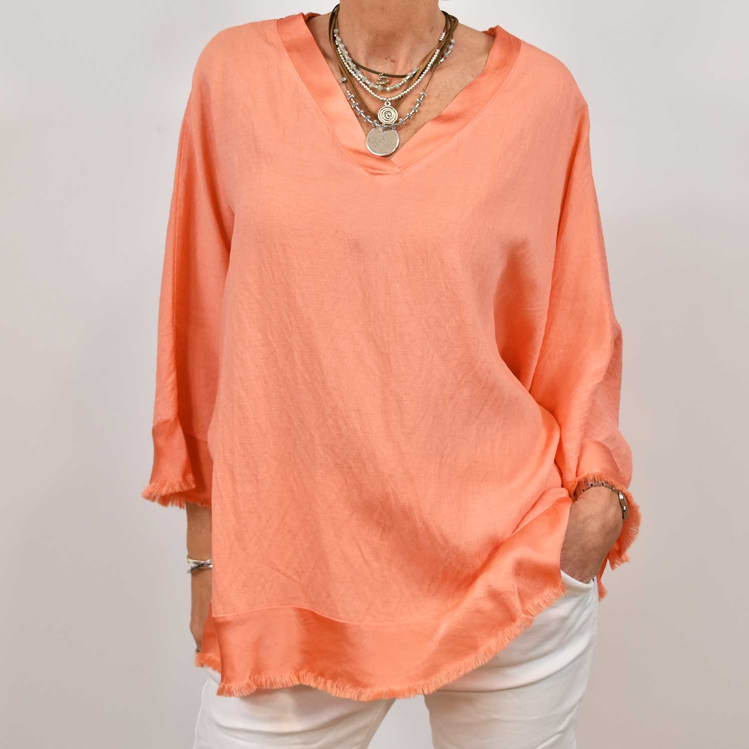 blouse satin effilochée orange