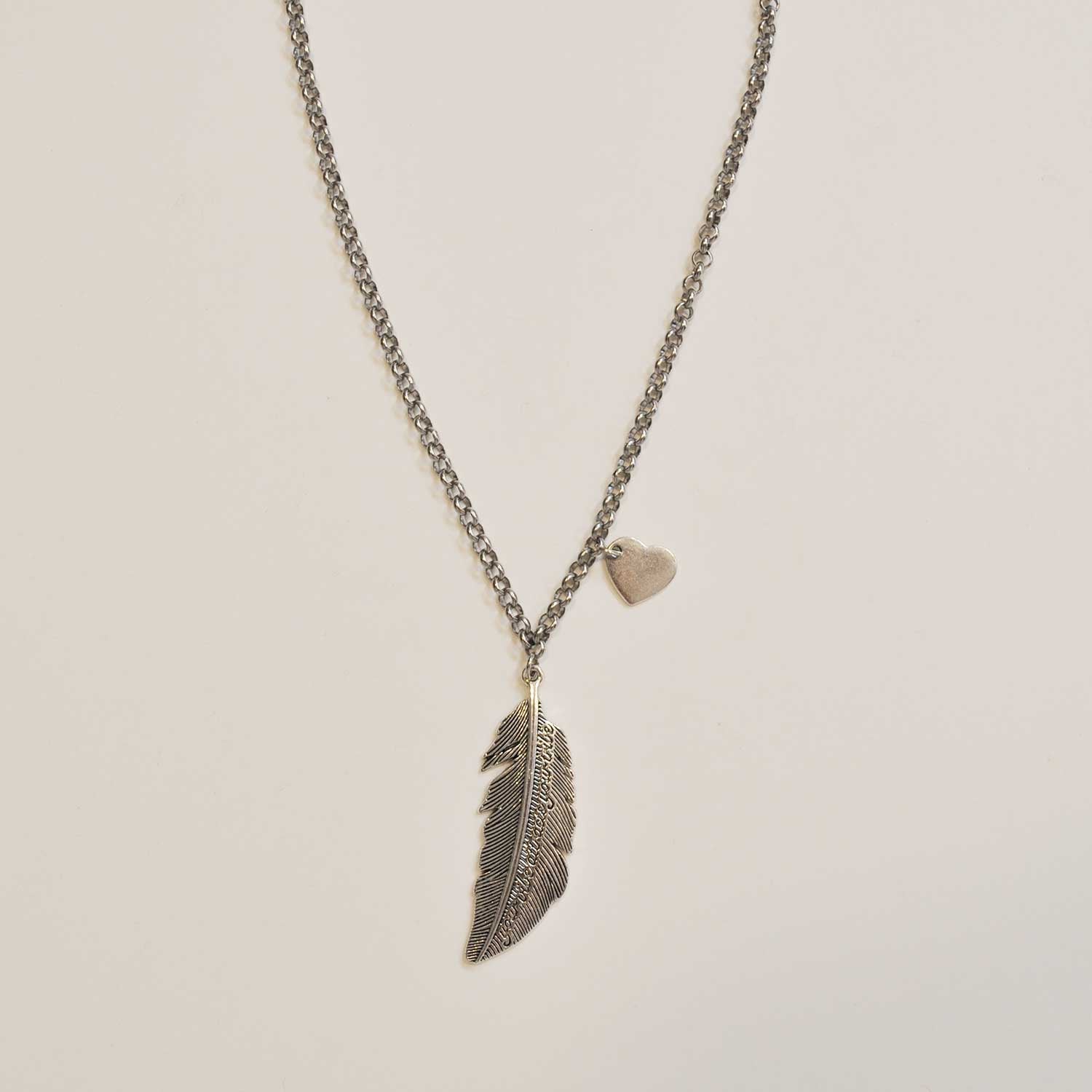 Feather and Heart Necklace