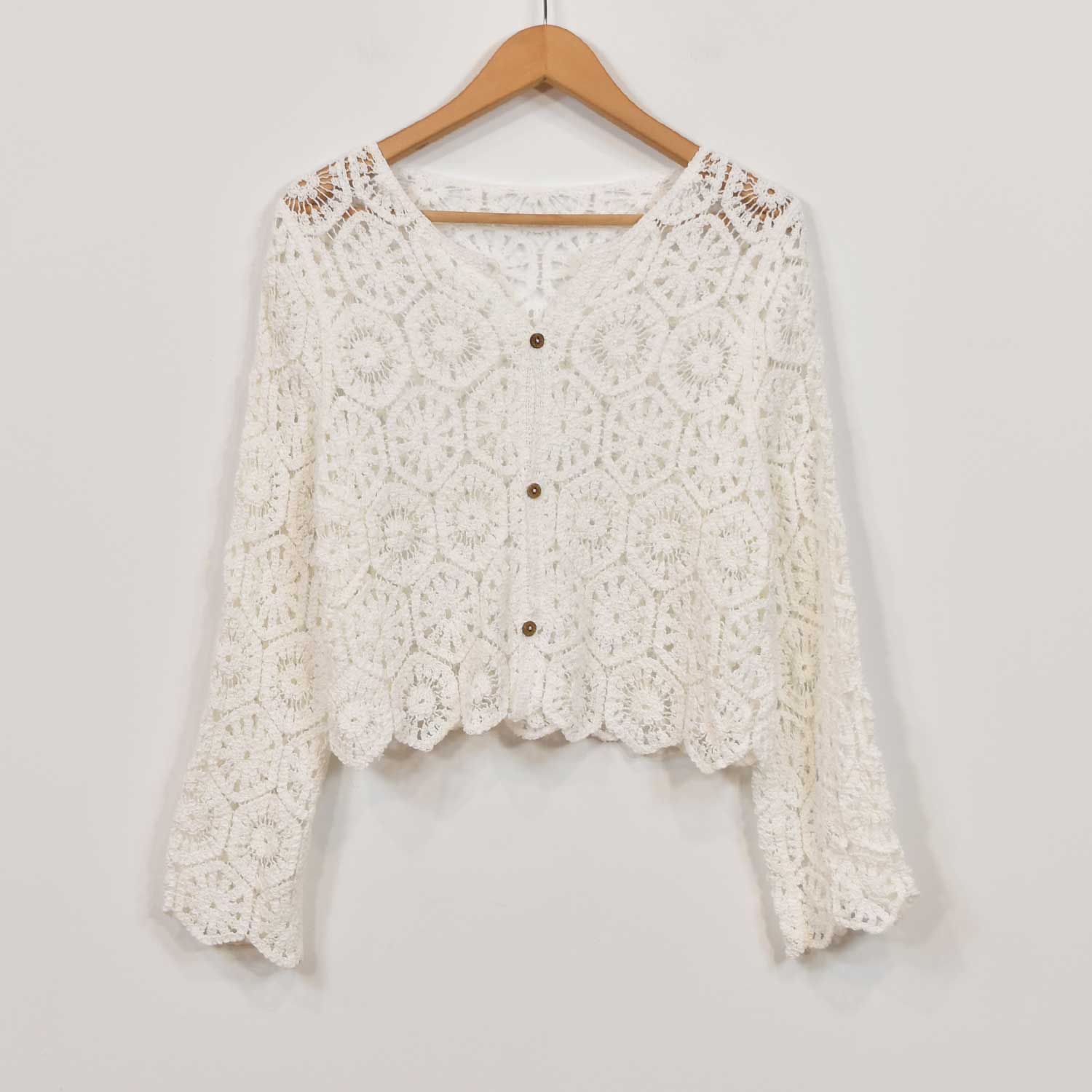 White buttons crochet jacket