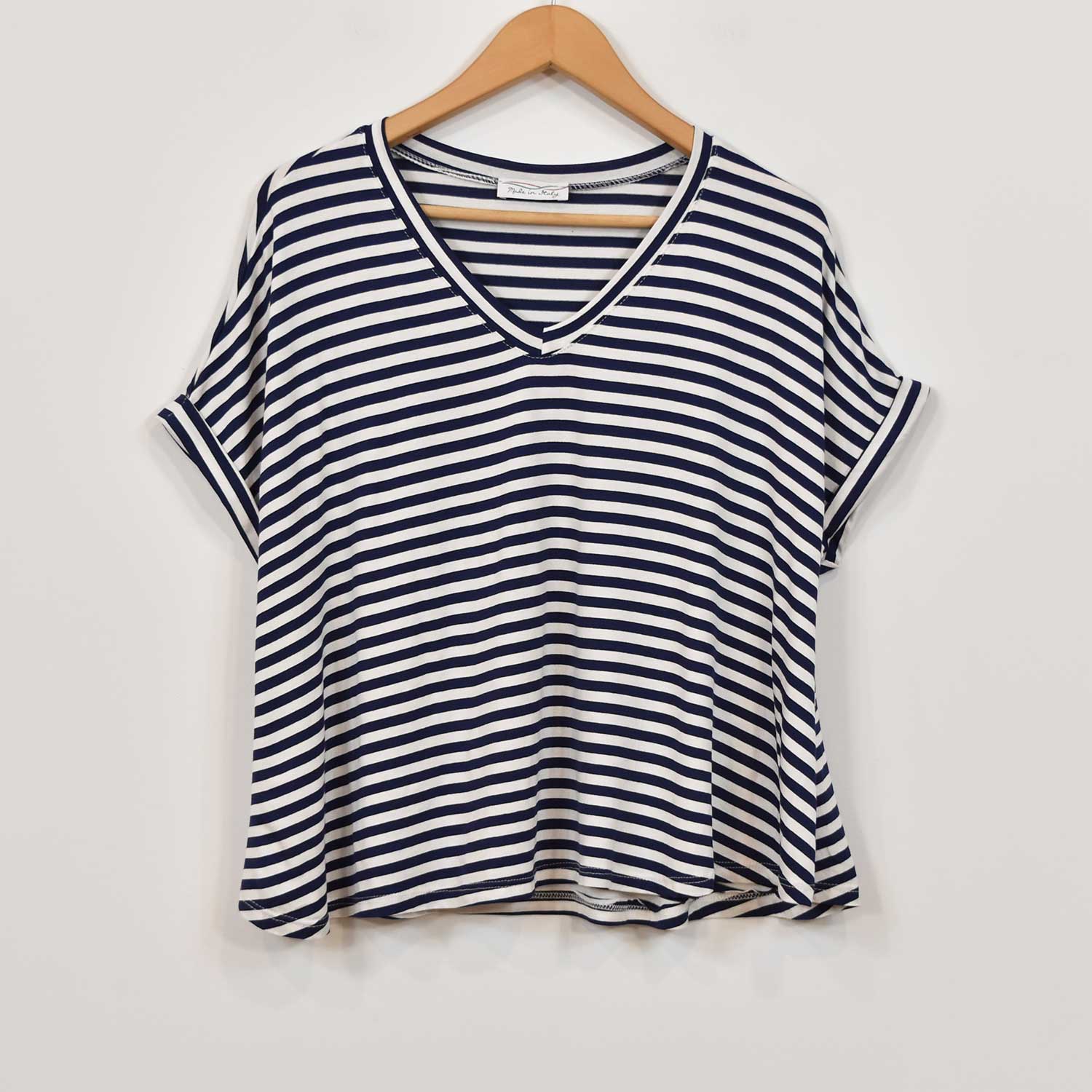 Camiseta pico rayas oversize marino