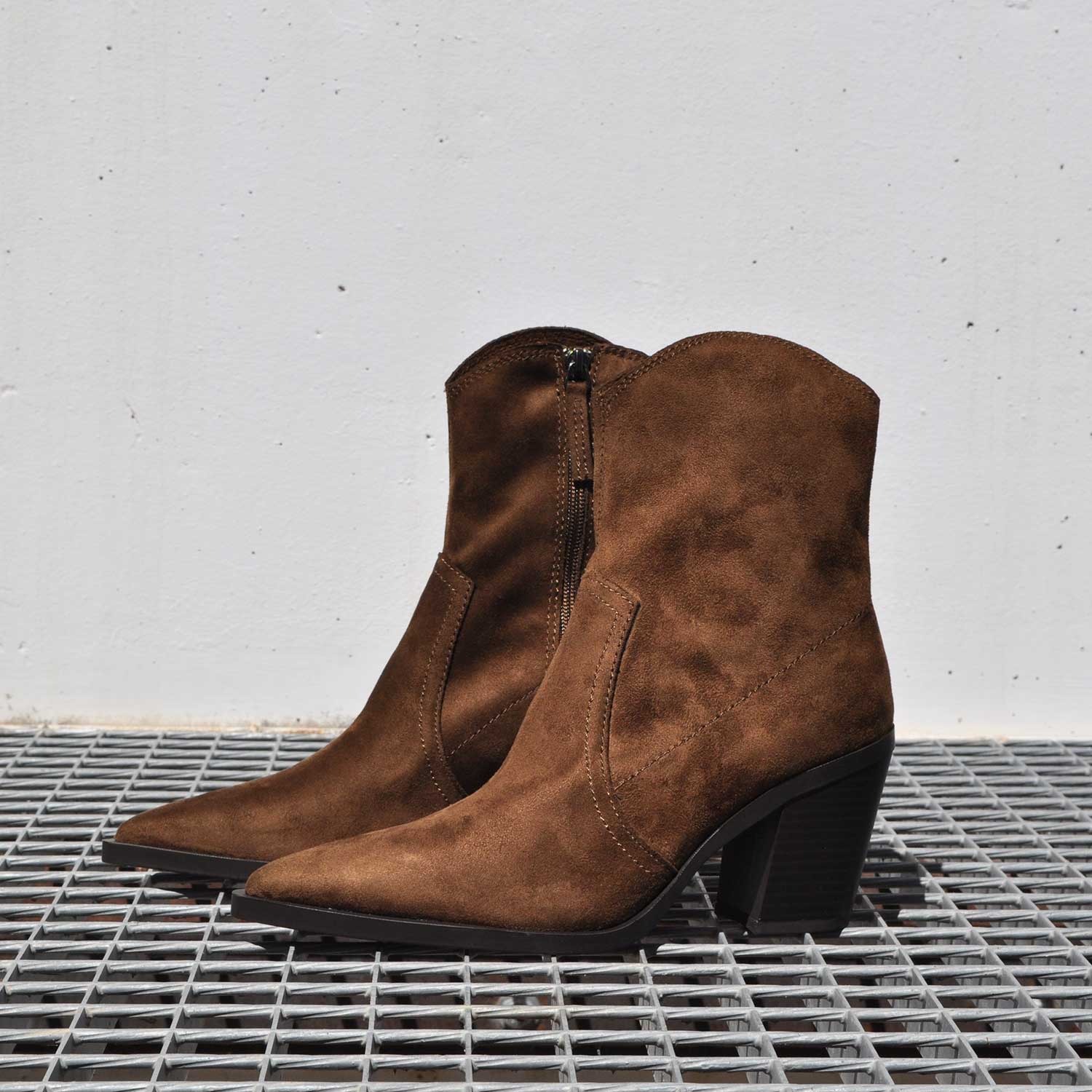 Brown square heel ankle boots