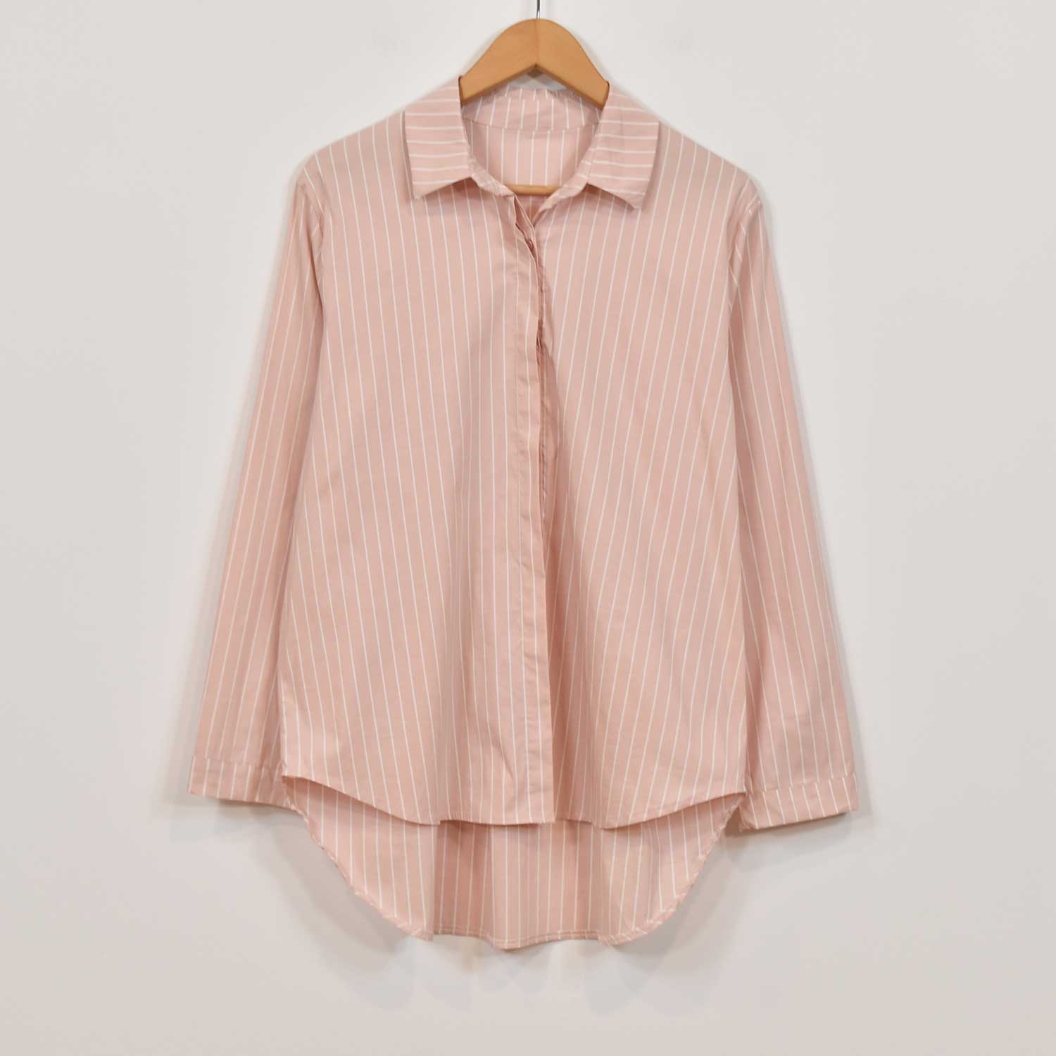 Pink striped poplin shirt