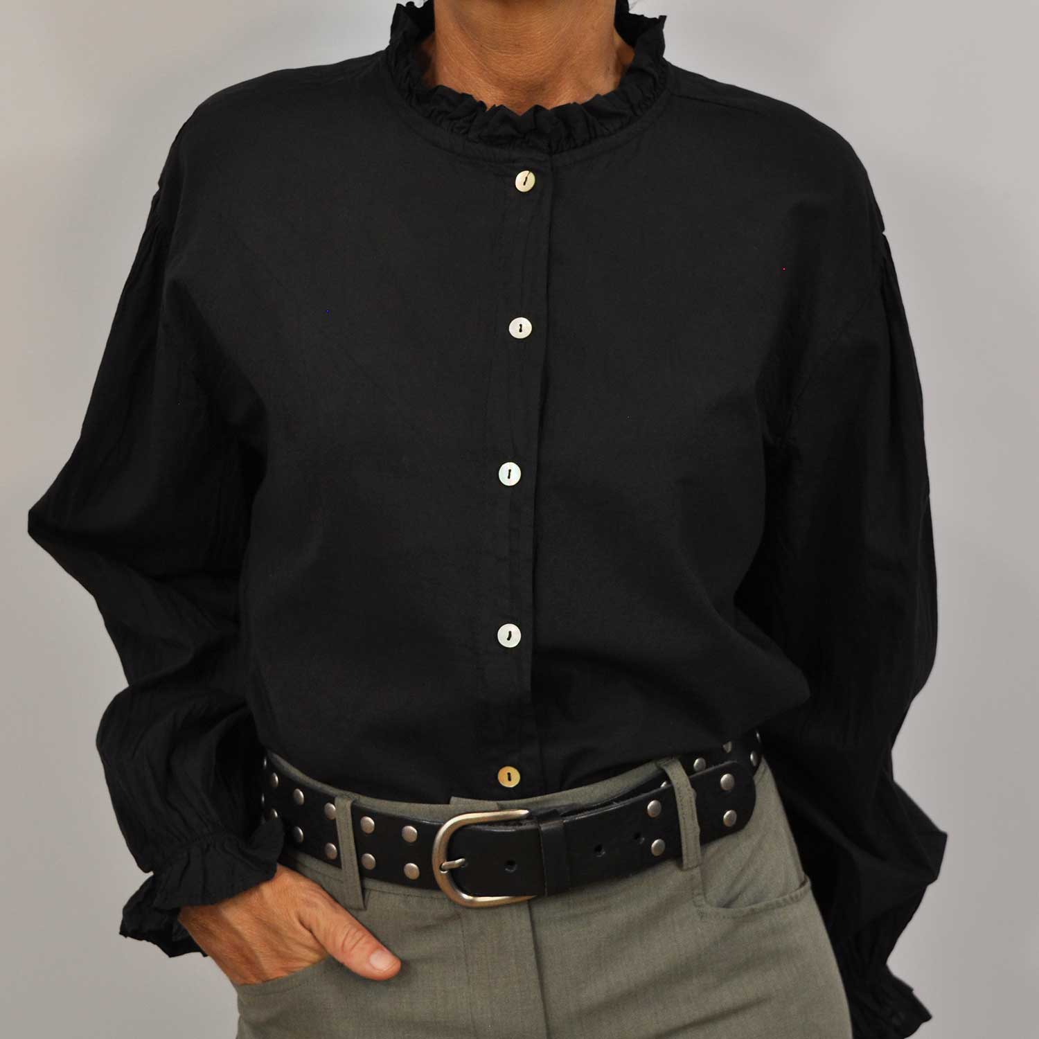 Black ruffle collar blouse