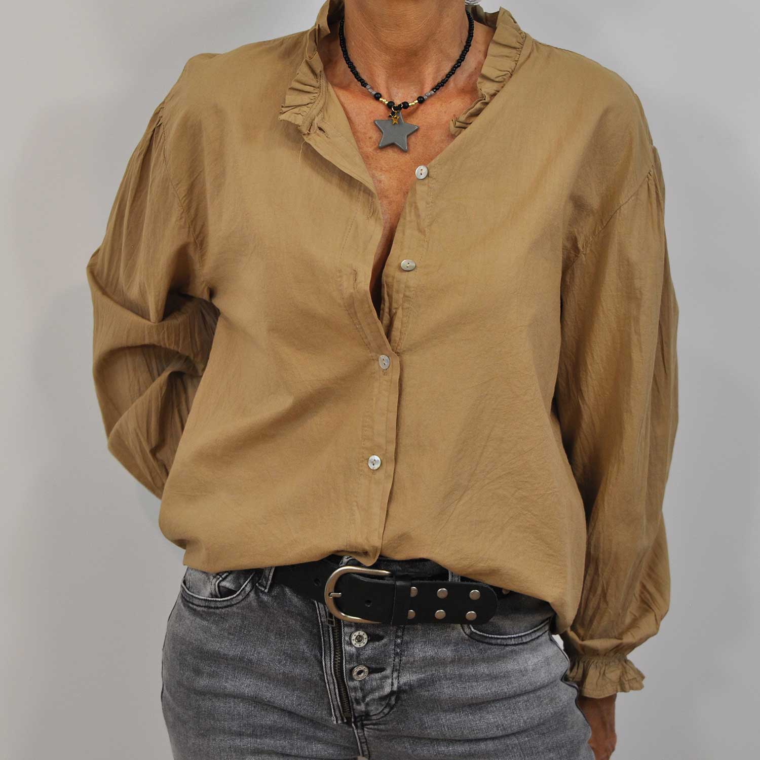 Brown ruffle collar blouse