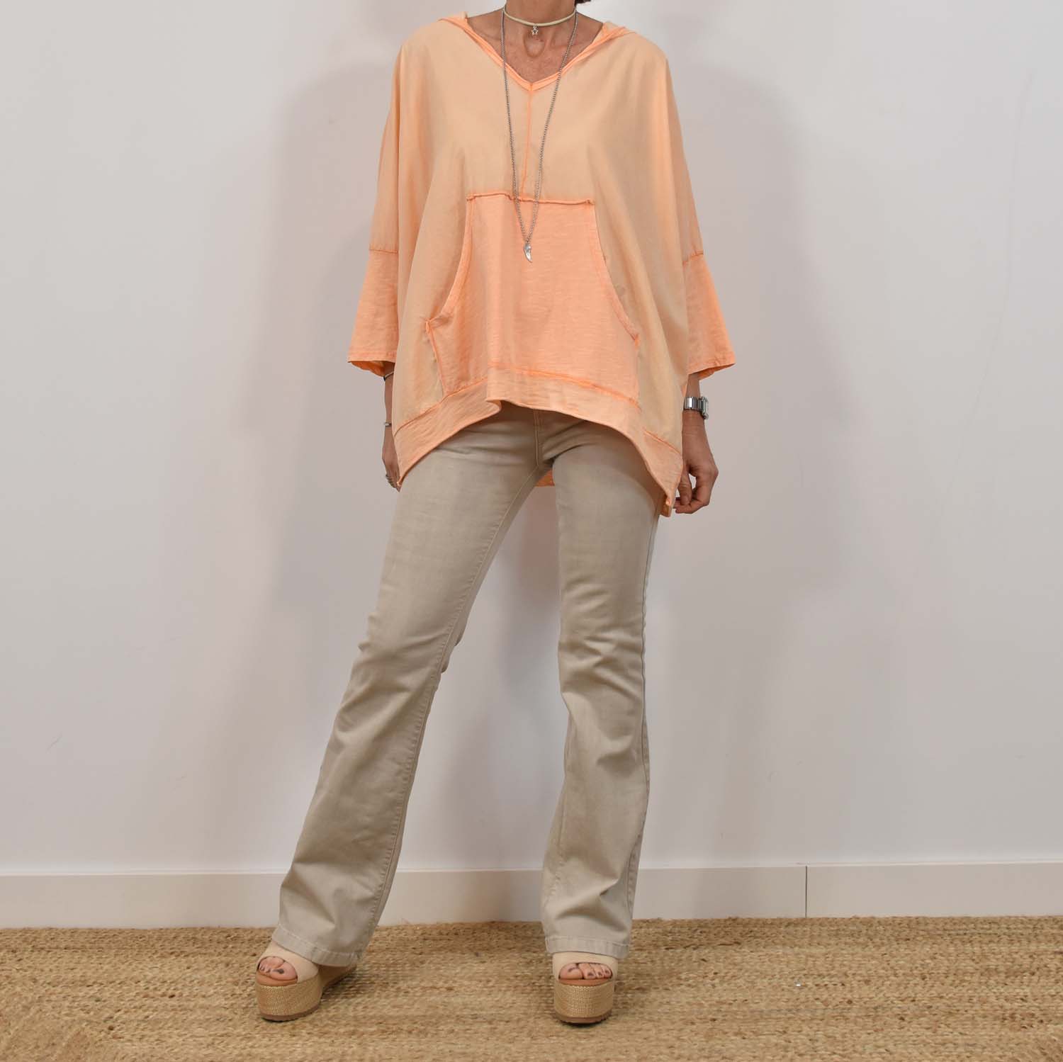 Sweatshirt coutures oversize orange fluor