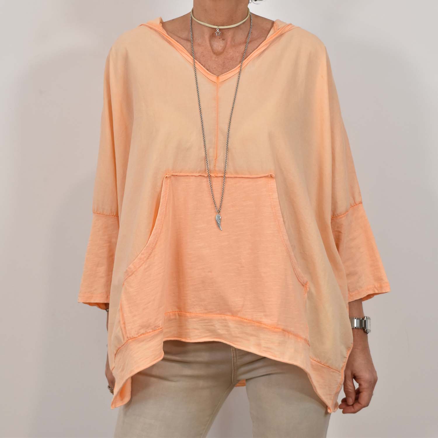 Sweatshirt coutures oversize orange fluor