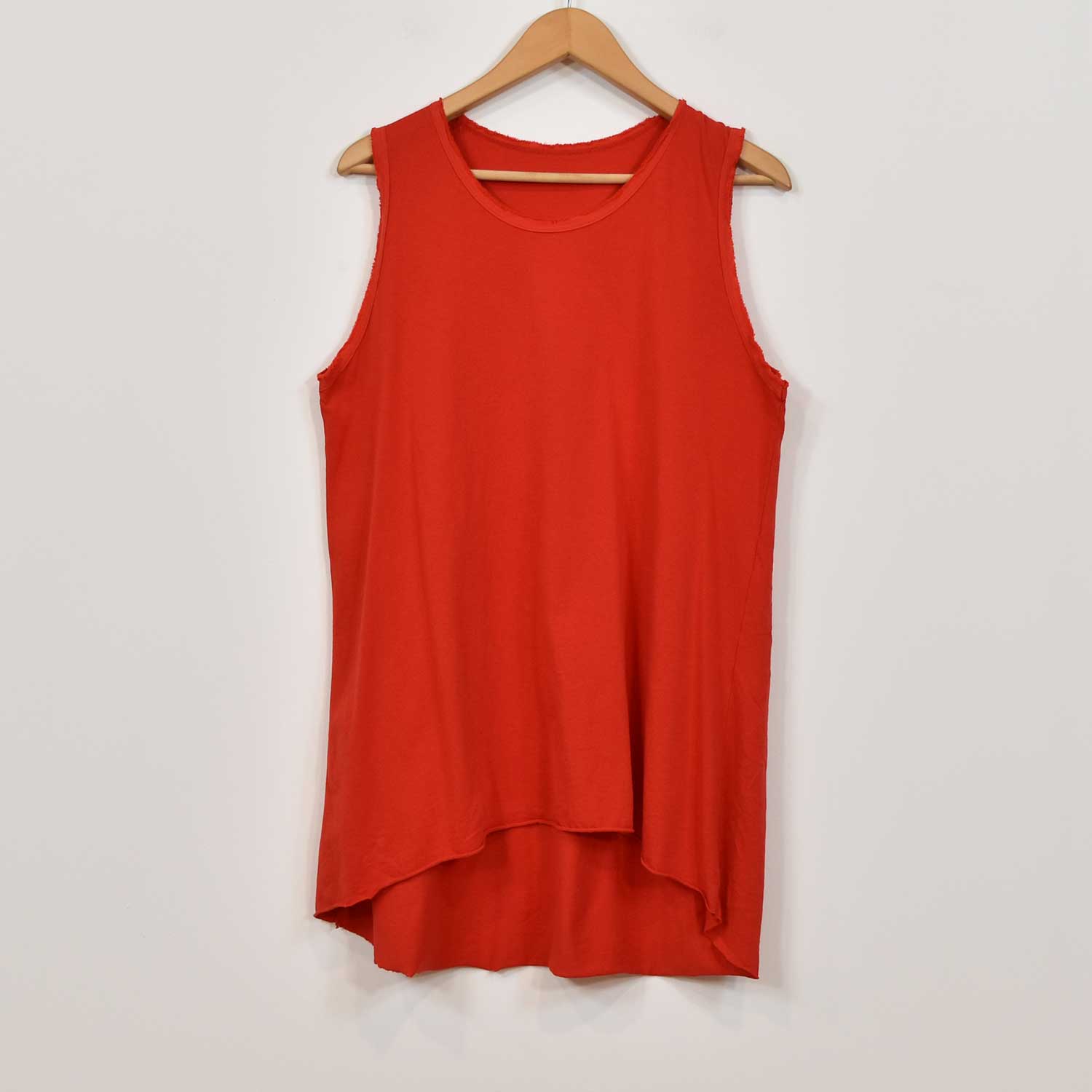 Red frayed asymmetric T-shirt