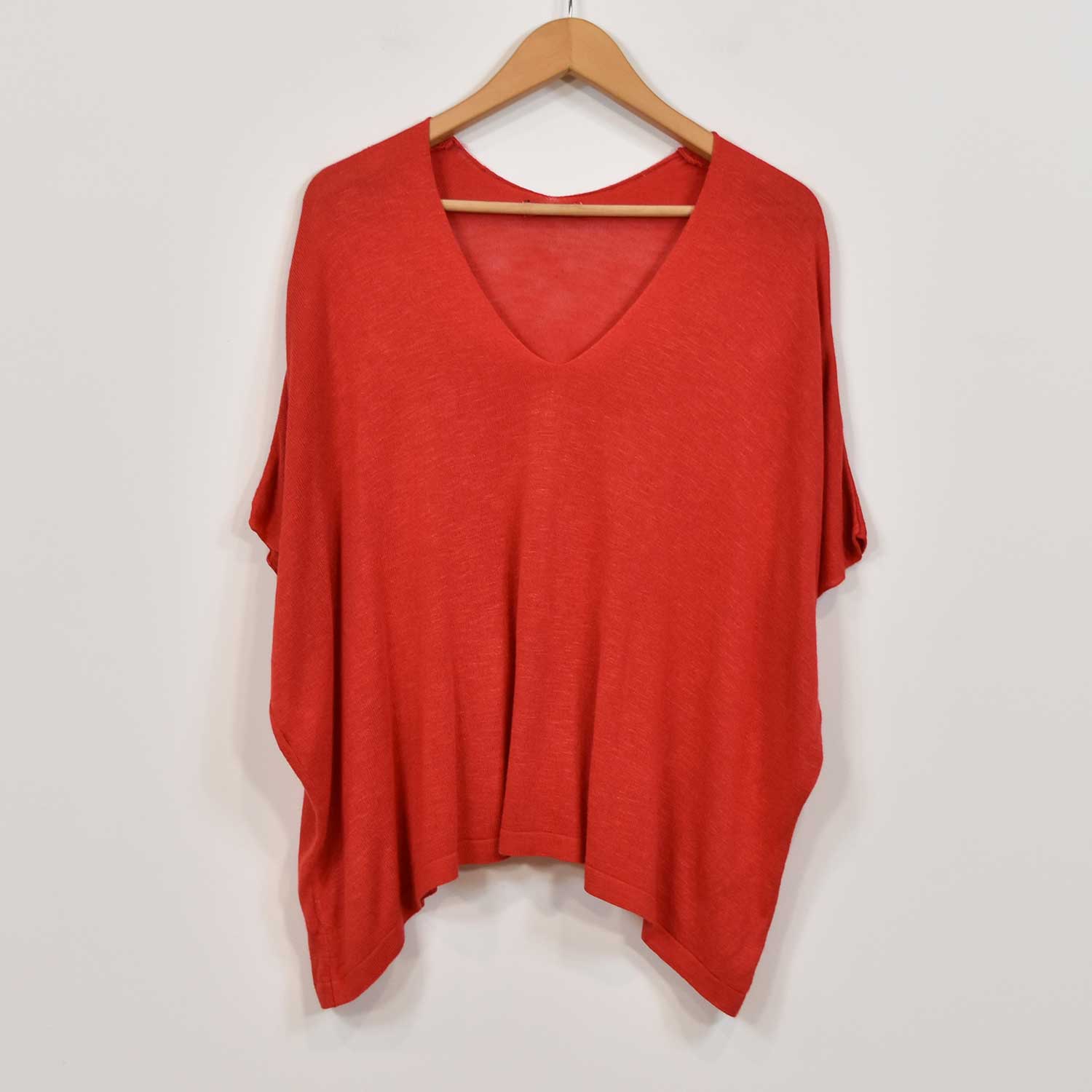 Red linen poncho