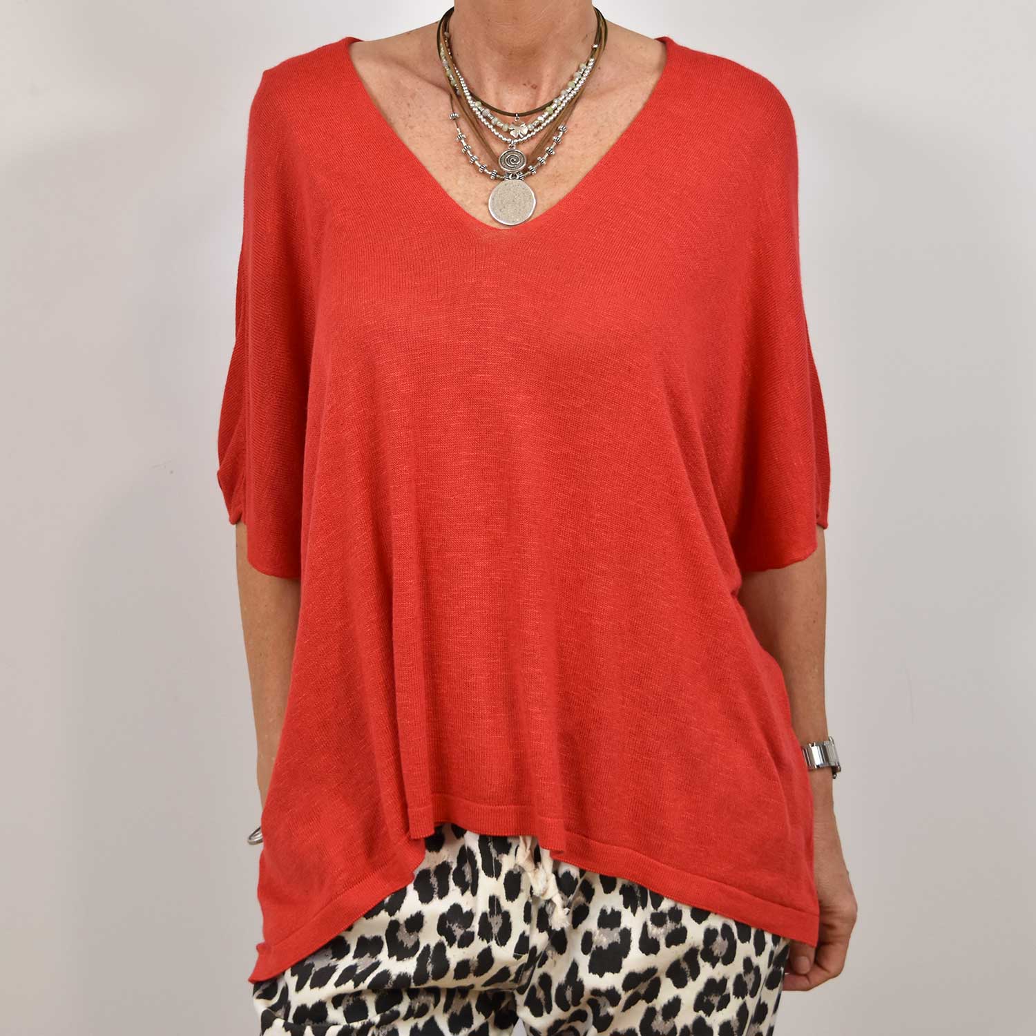 Red linen poncho