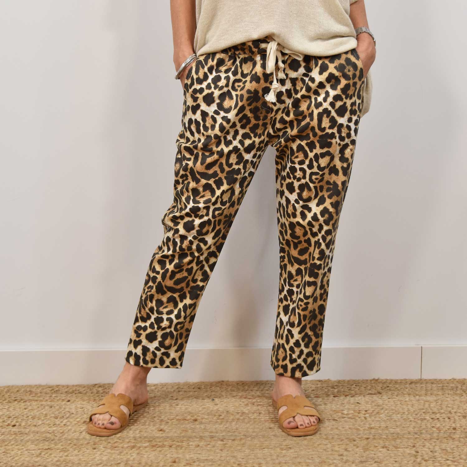 Pantalon jogger leopard beige