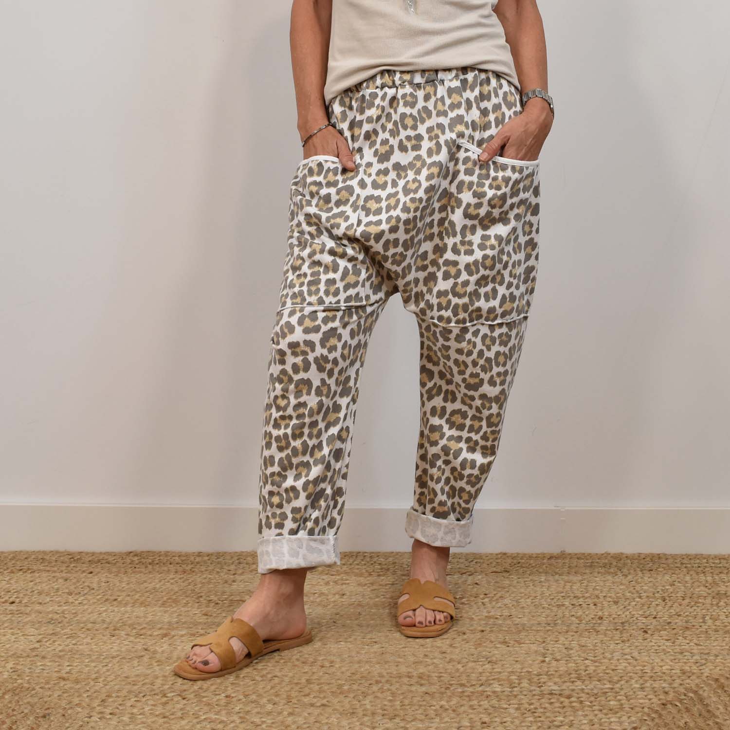 Pantalon jogger leopard poches